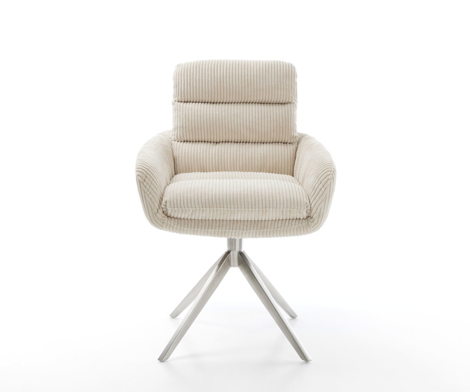 Esszimmerstuhl Abelia-Flex mit Armlehnen Cord Beige Kreuzgestell breit Edelstahl 2