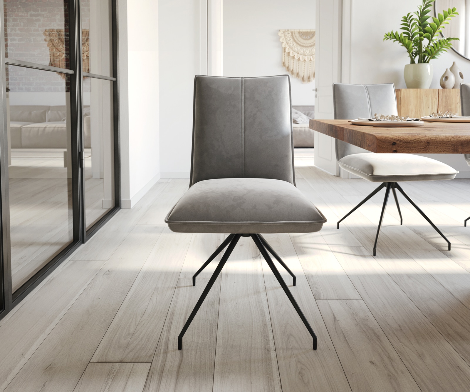 Esszimmerstuhl Lelio-Flex Samt Grau Kreuzgestell konisch Schwarz Taschenfederkern 1 Esszimmerstuhl Lelio-Flex Samt Grau Kreuzgestell konisch Schwarz Taschenfederkern 1