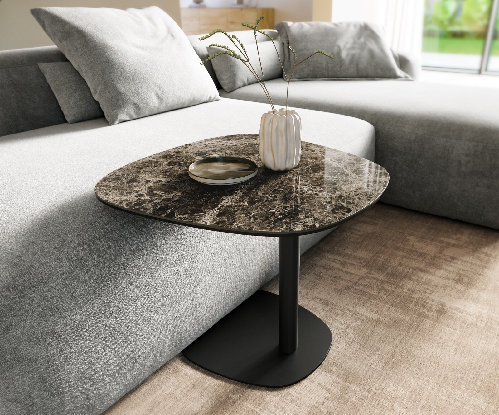 Couchtisch Edge Boot 60x60 cm Keramik Laminam® Emperador Extra Lucidato Dun günstig online kaufen