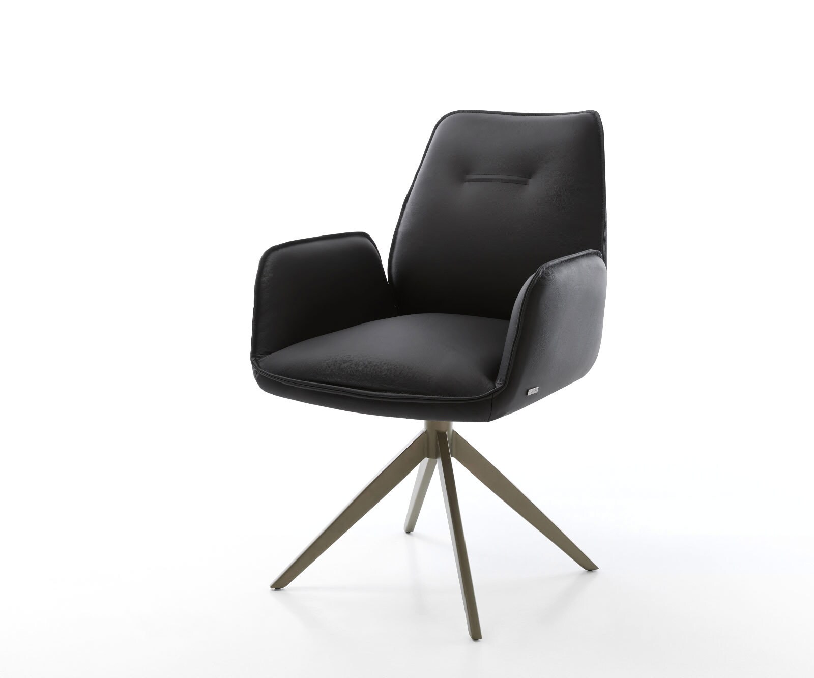 Drehstuhl Zoa-Flex Echt-Leder Schwarz Kreuzgestell breit Effektfinish Titan 360° drehbar Wippfunktion Taschenfederkern