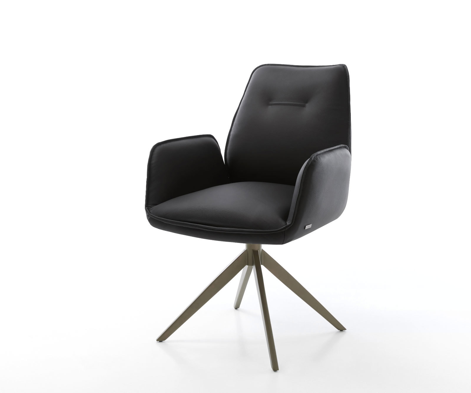Drehstuhl Zoa-Flex Echt-Leder Schwarz Kreuzgestell breit Effektfinish Titan 360° drehbar Wippfunktion Taschenfederkern