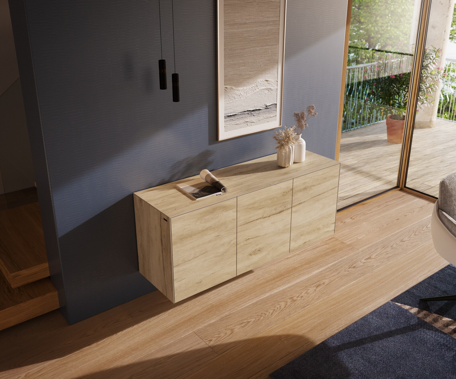 Sideboard Cuor 150 cm Keramik Laminam® Sabbia Eichefarbig 3 Türen Schwebend 3