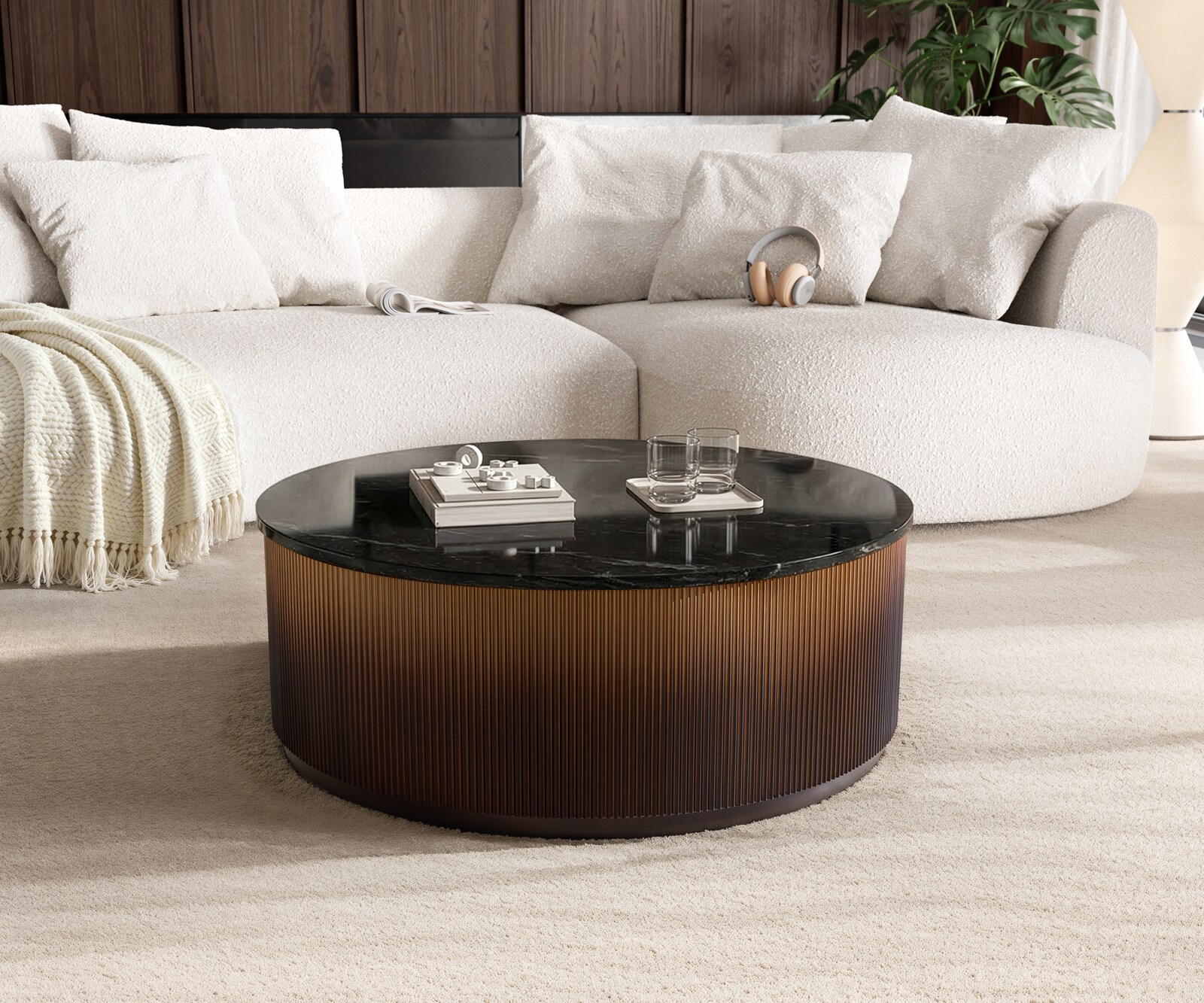 Couchtisch Fiorano 90x90 cm Marmor Schwarz Silber Metall Gold Ombre 1