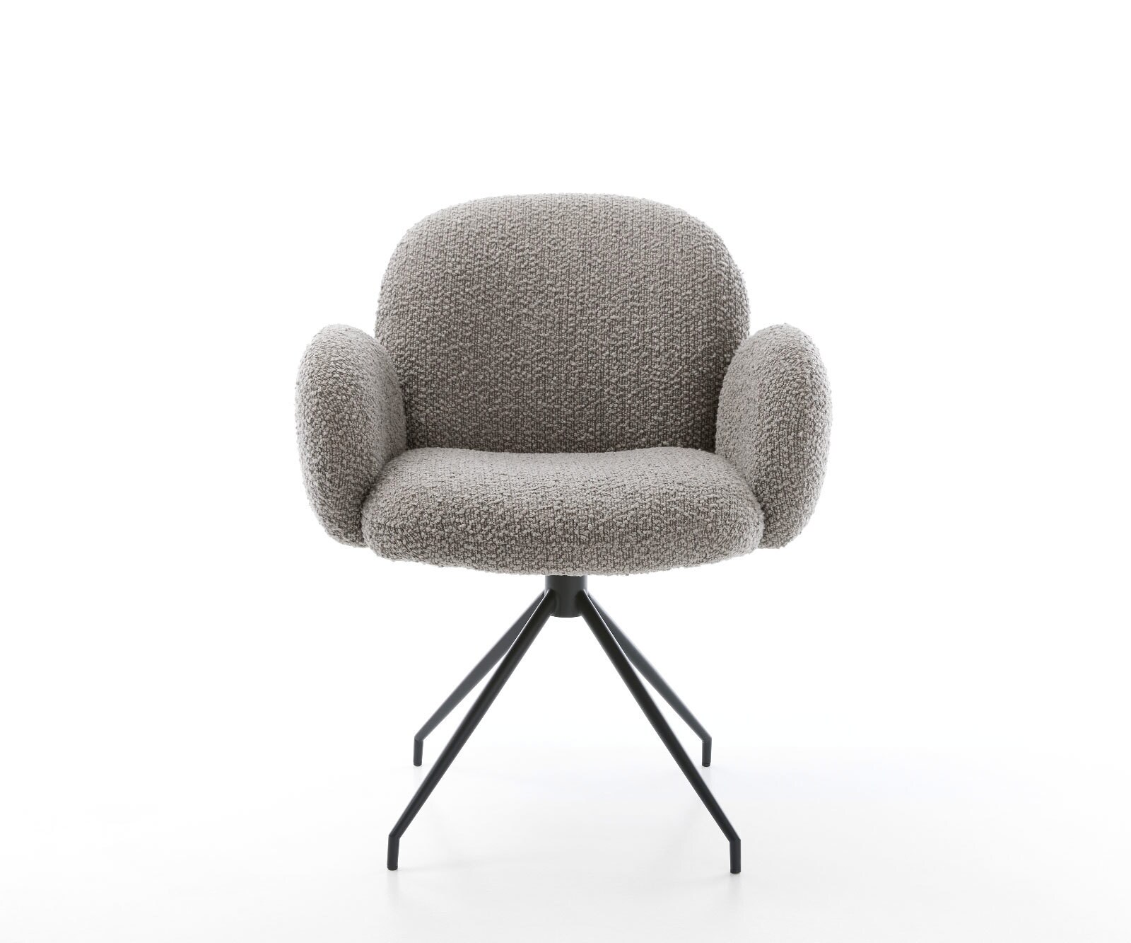 Drehstuhl Nube-Flex mit Armlehnen Bouclé Silbergrau Kreuzgestell konisch Schwarz 180° drehbar Taschenfederkern 1