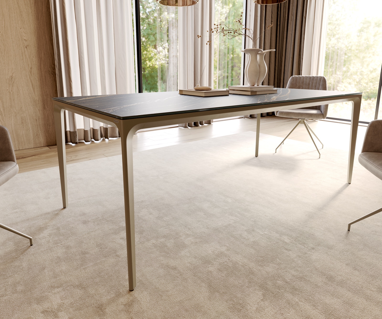 Esstisch Escina 200x100 cm Keramik Laminam®Noir Desir Braun Gestell Aluminium 5 Esstisch Escina 200x100 cm Keramik Laminam®Noir Desir Braun Gestell Aluminium 5