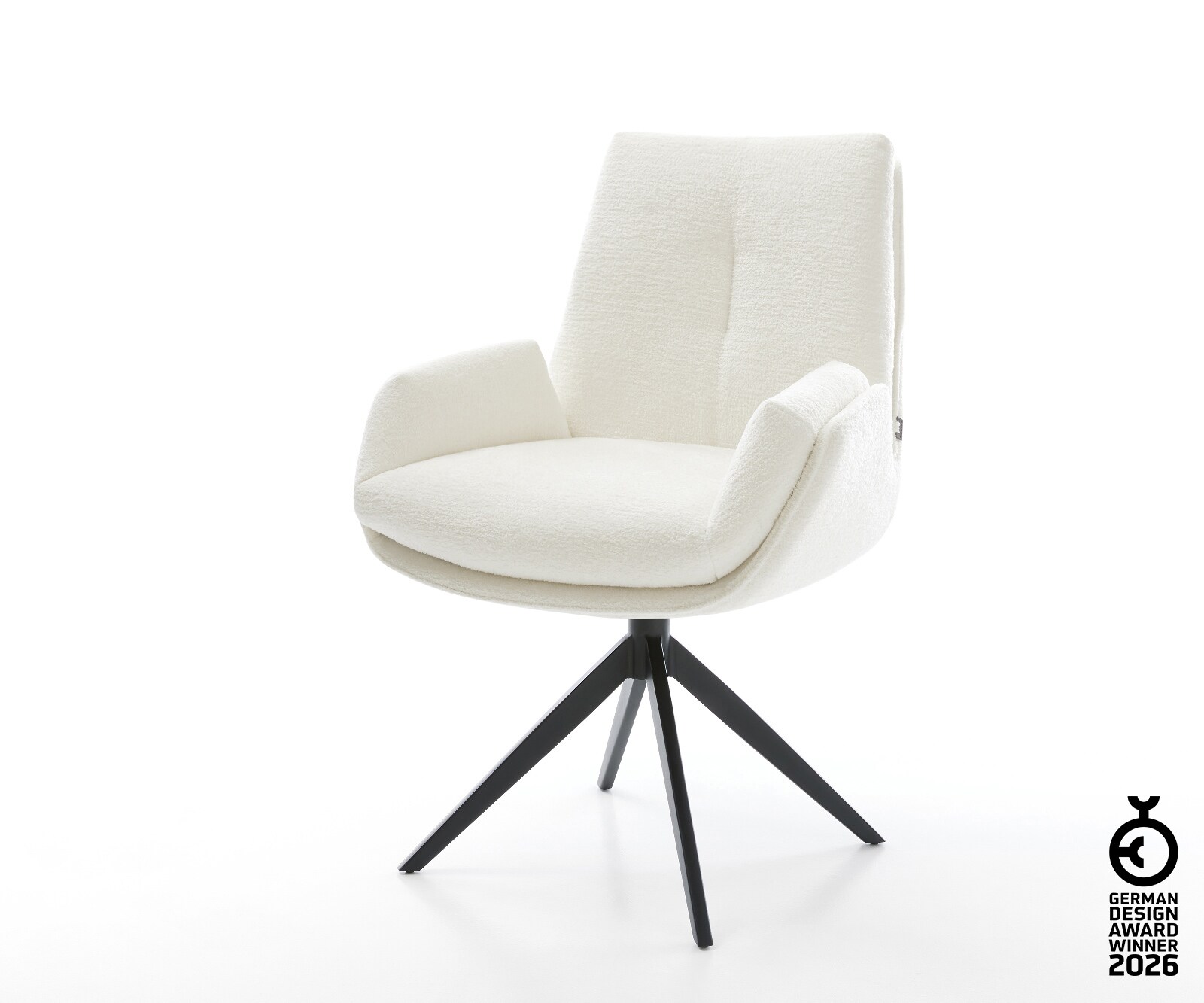 Drehstuhl Clea-Flex Bouclé Soft Beige Kreuzgestell breit Schwarz 360° drehbar Wippfunktion