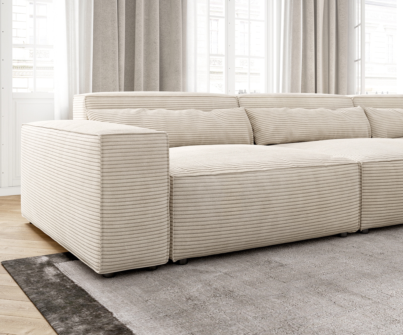 Ecksofa Sirpio XL 370x170 cm Cord Beige Recamiere variabel 3 Ecksofa Sirpio XL 370x170 cm Cord Beige Recamiere variabel 3