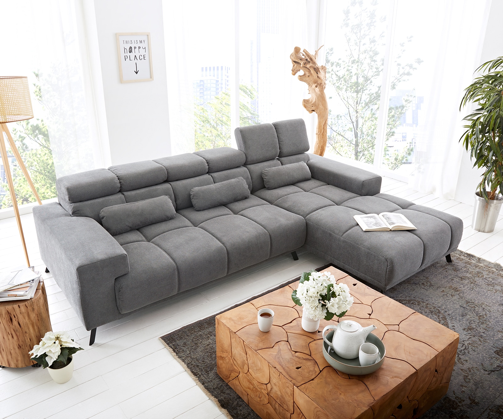Ecksofa Ordino 285x200 Mikrofaser Grau Ottomane rechts elektrische Sitztiefenverstellung 5