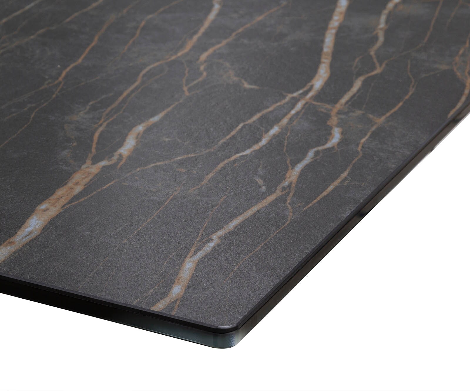 Esstisch Edge 200-300x100 Keramik Laminam®Noir Desir Braun Spider Flachstahl Edelstahl ausziehbar 9