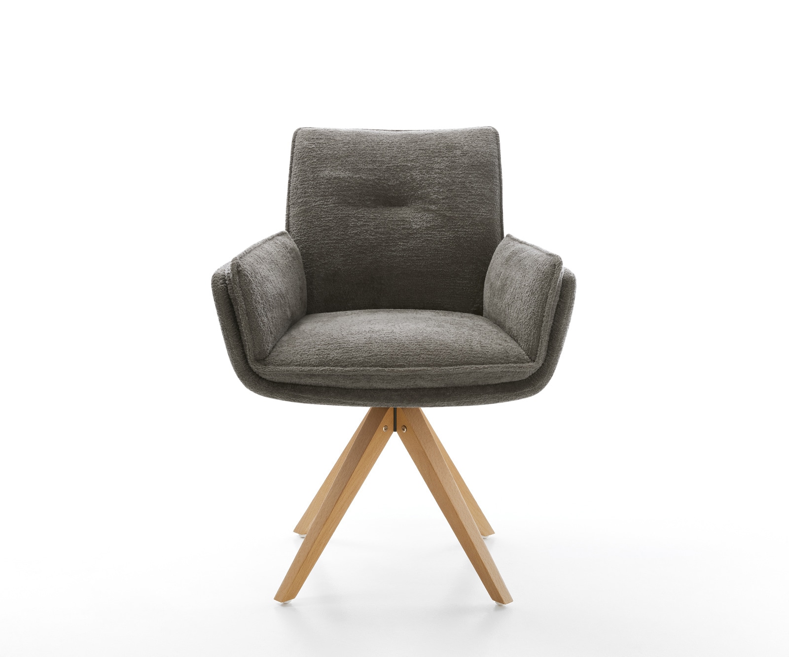 Drehstuhl Nela-Flex Bouclé Soft Schlamm Holzgestell kantig Natur 360° drehbar 1