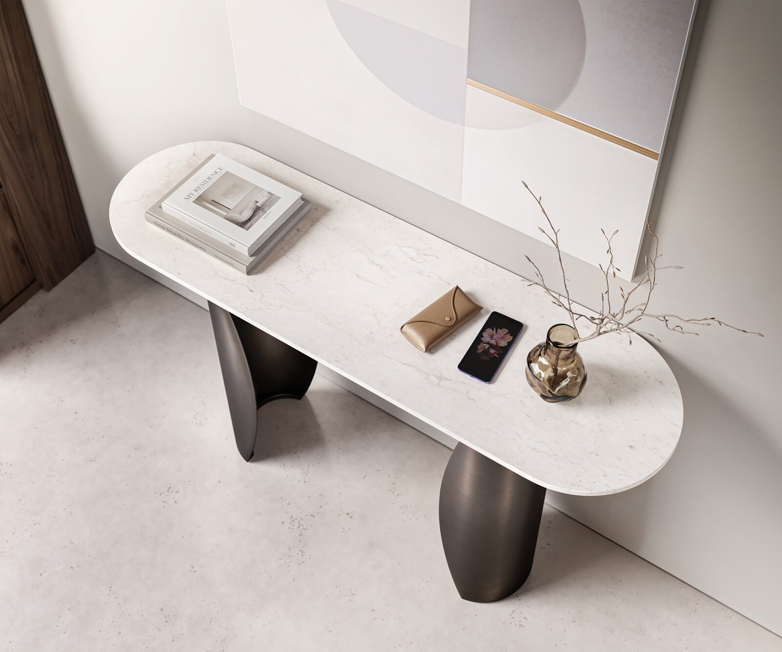Konsolentisch Solena 135x40 cm Marmor Weiß Metall Black Antique 3