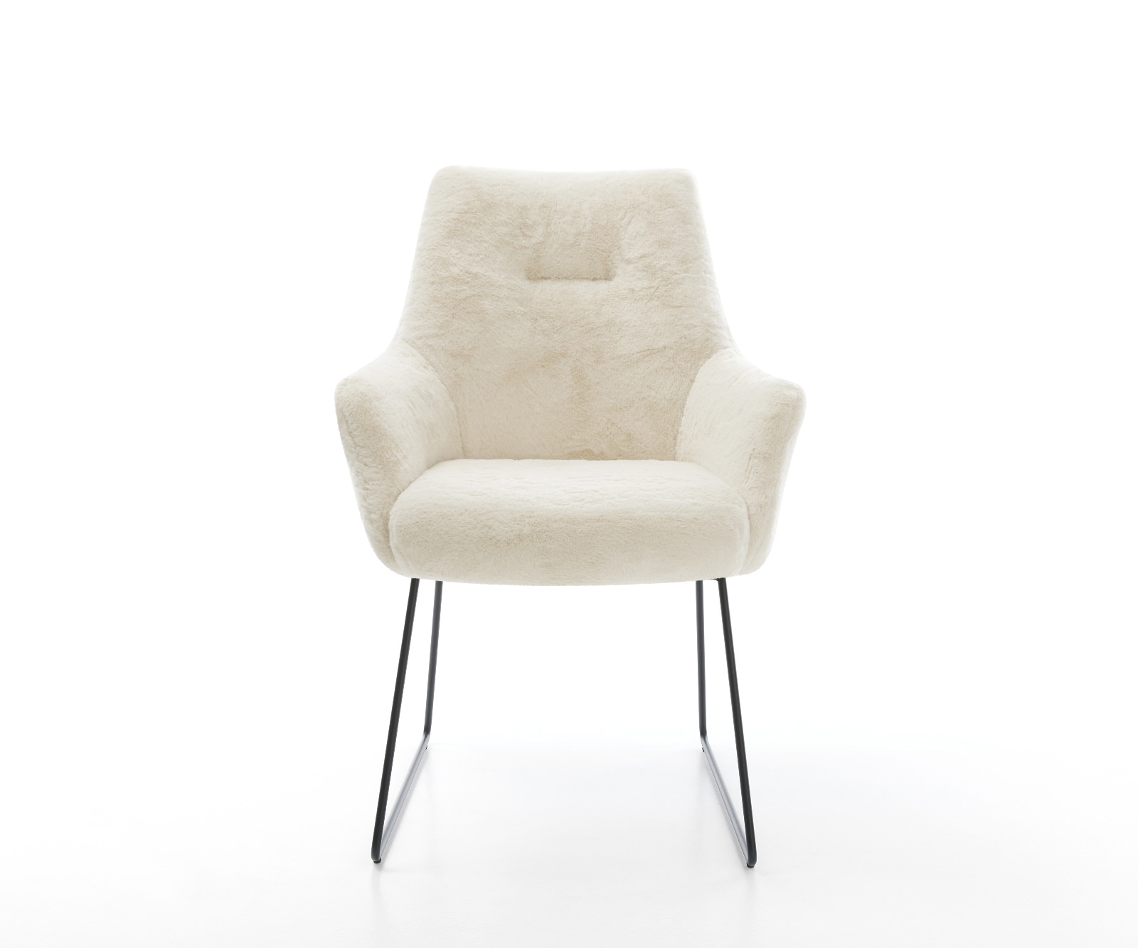 Esszimmerstuhl Alja-Flex mit Armlehnen Plüsch Creme-Weiß Kufengestell Schwarz Taschenfederkern 2