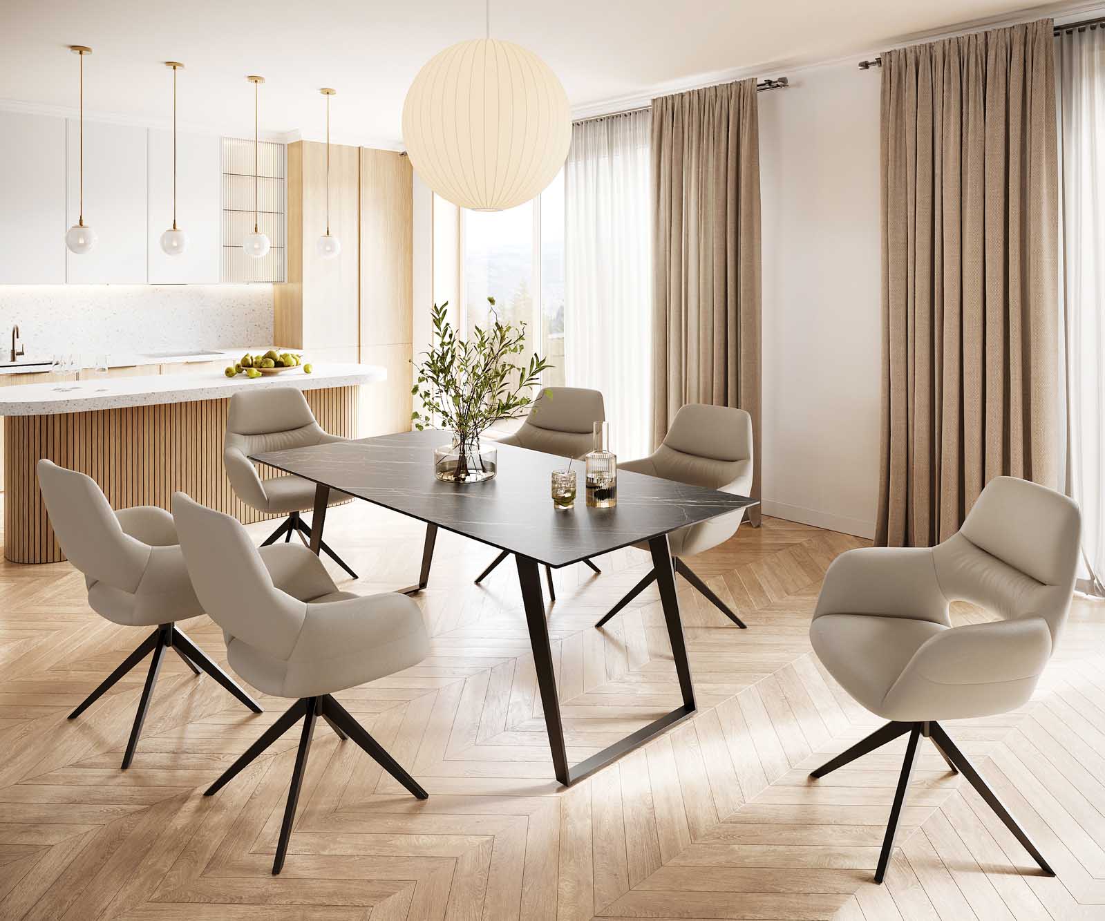 Esstisch Edge 200x100 Keramik Laminam® Noir Desir Braun Metall Schräg Schwarz 5