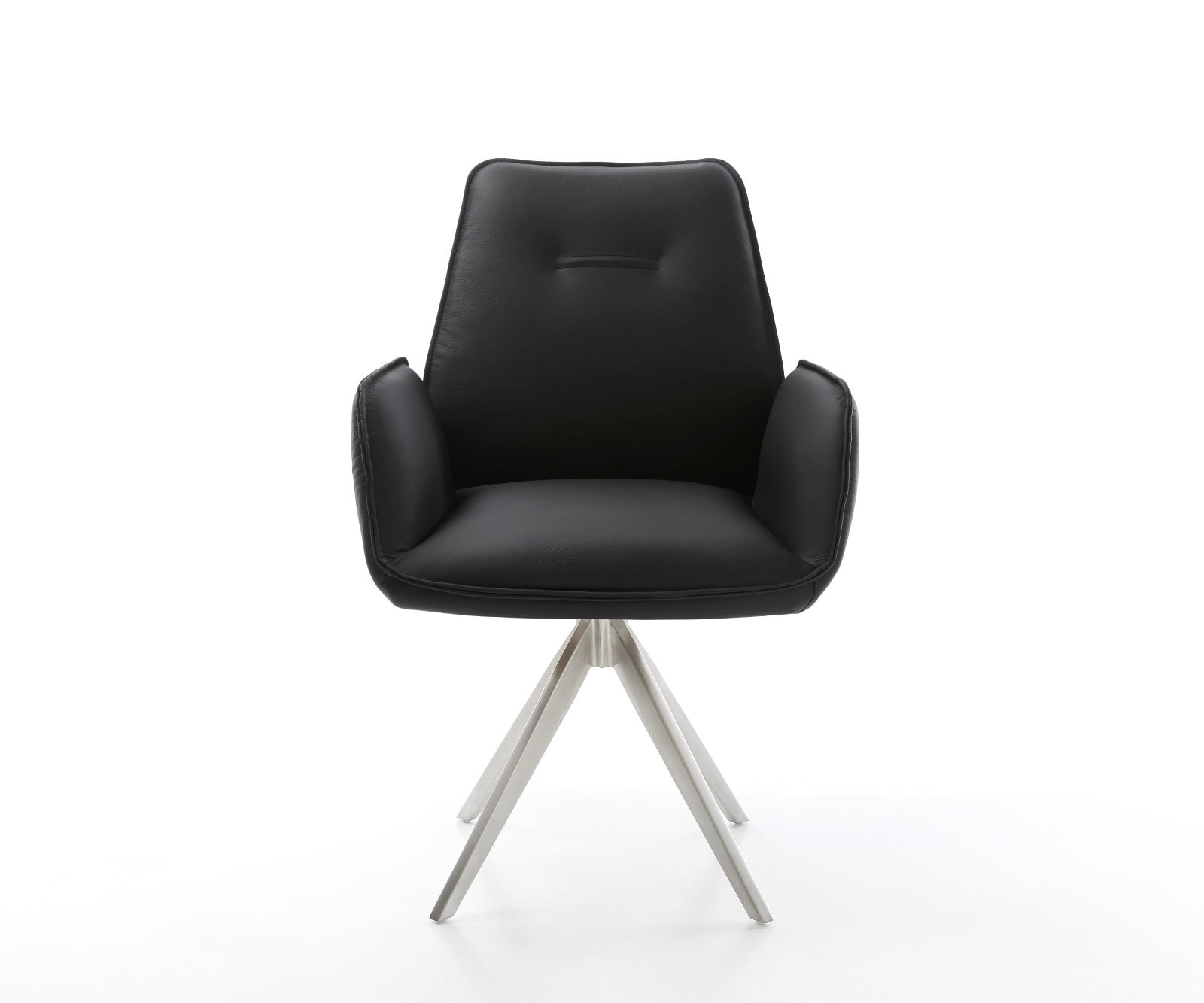 Esszimmerstuhl Zoa-Flex Echt-Leder Schwarz Kreuzgestell kantig Edelstahl Taschenfederkern 2