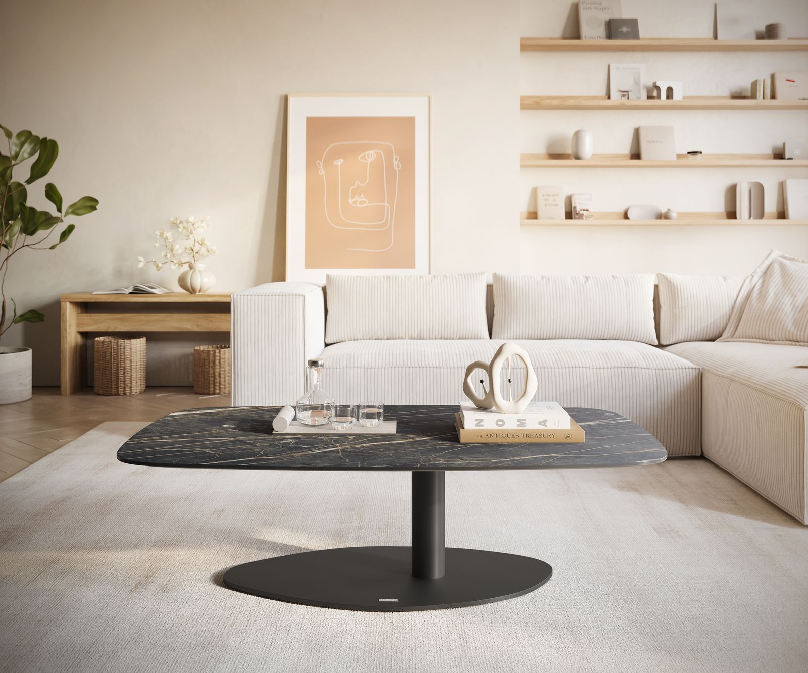 Couchtisch Edge Boot 120x70 cm Keramik Laminam® Noir Desir Braun Vibany Metall Schwarz 1