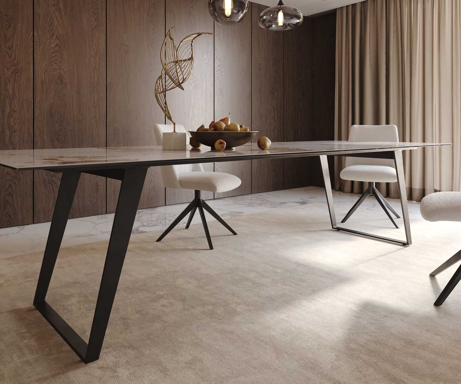 Esstisch Edge 300x100 Keramik Minas Melange Weiß-Beige Metall Schräg Schwarz 7