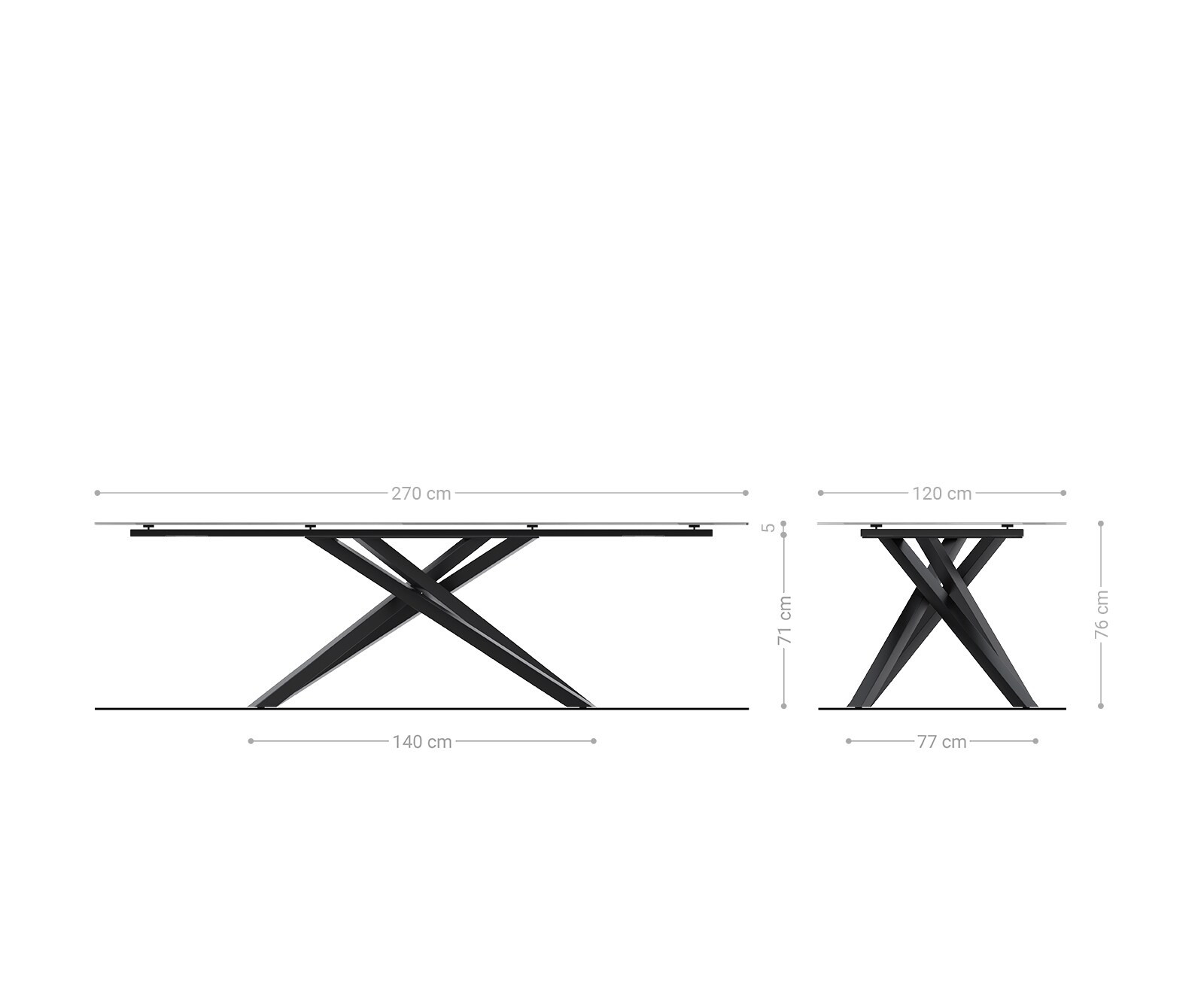 Esstisch Edge Boot 270x120 cm Keramik Iris FMG Onice Grigio Kreuzgestell Rechteck Schwarz 8