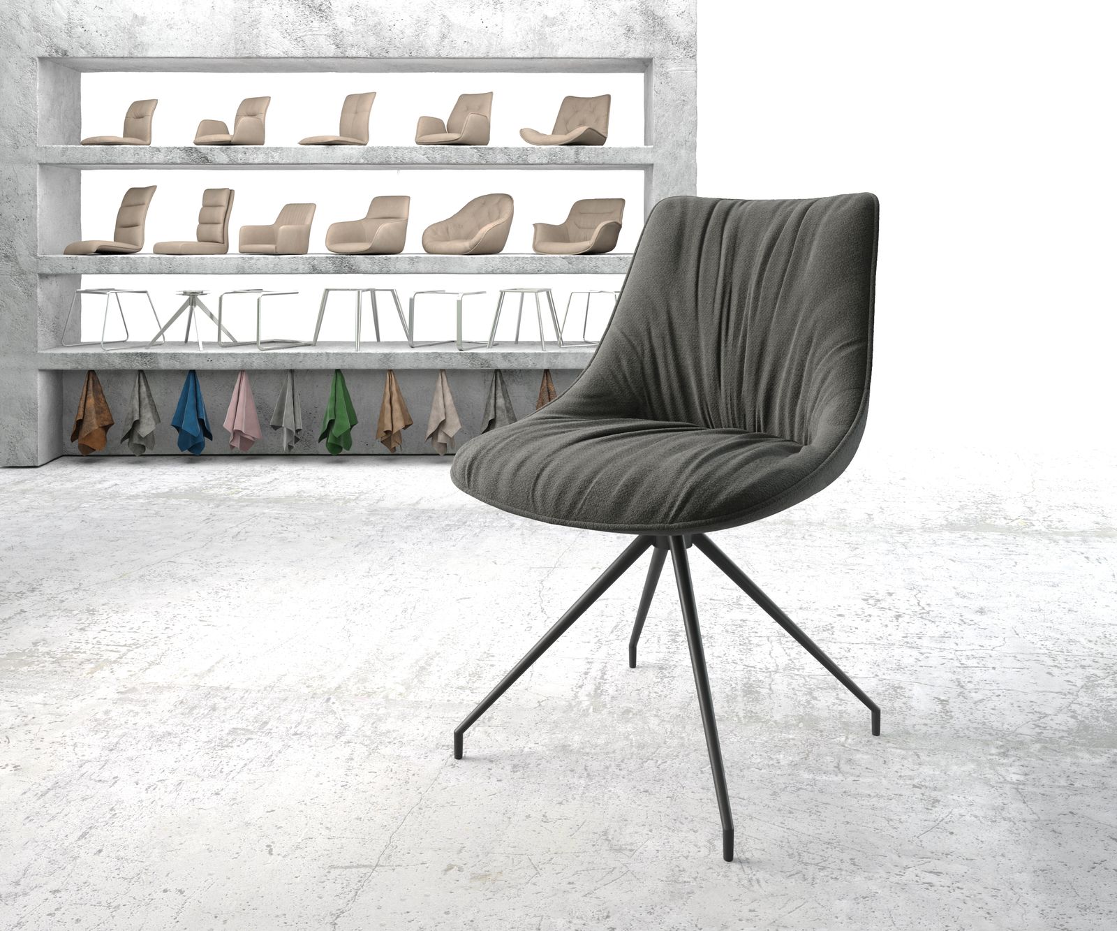 Drehstuhl Elda-Flex Strukturstoff Anthrazit Kreuzgestell konisch Schwarz 180° drehbar