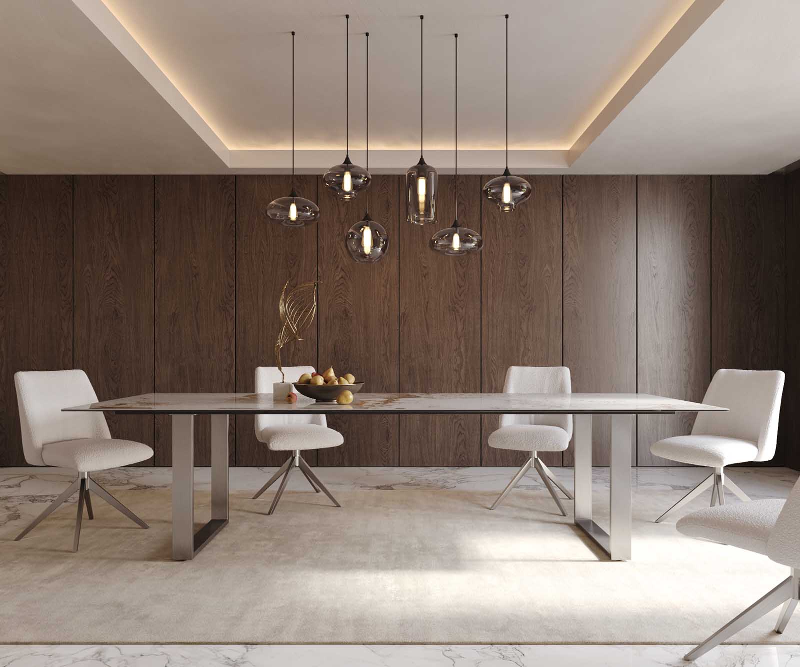 Esstisch Edge 300x100 Keramik Minas Melange Weiß-Beige Edelstahl Schmal 2