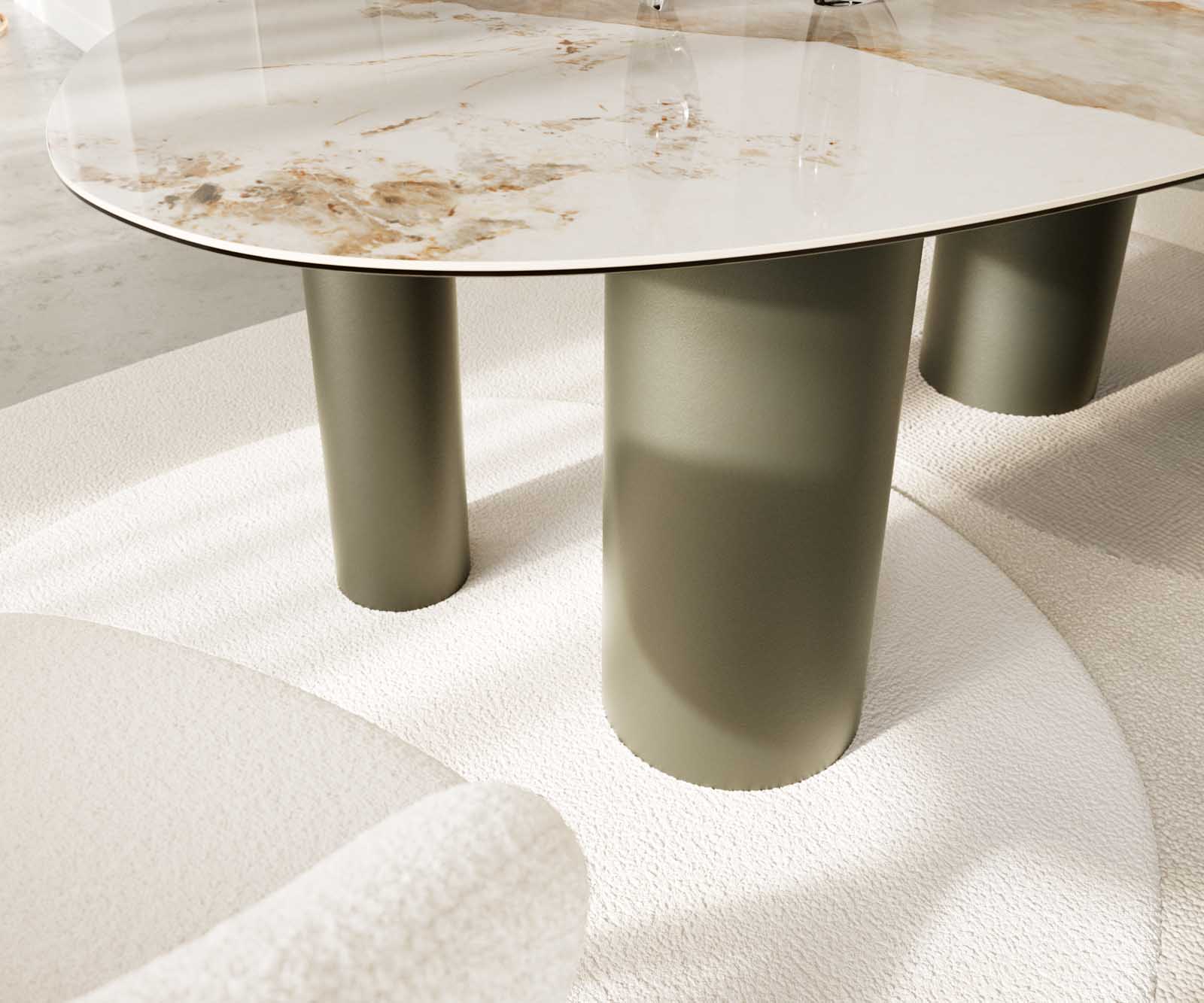 Esstisch Edge Oval 220x120 Keramik Minas Melange Weiß-Beige Pilier Metall Effektfinish Titan 5