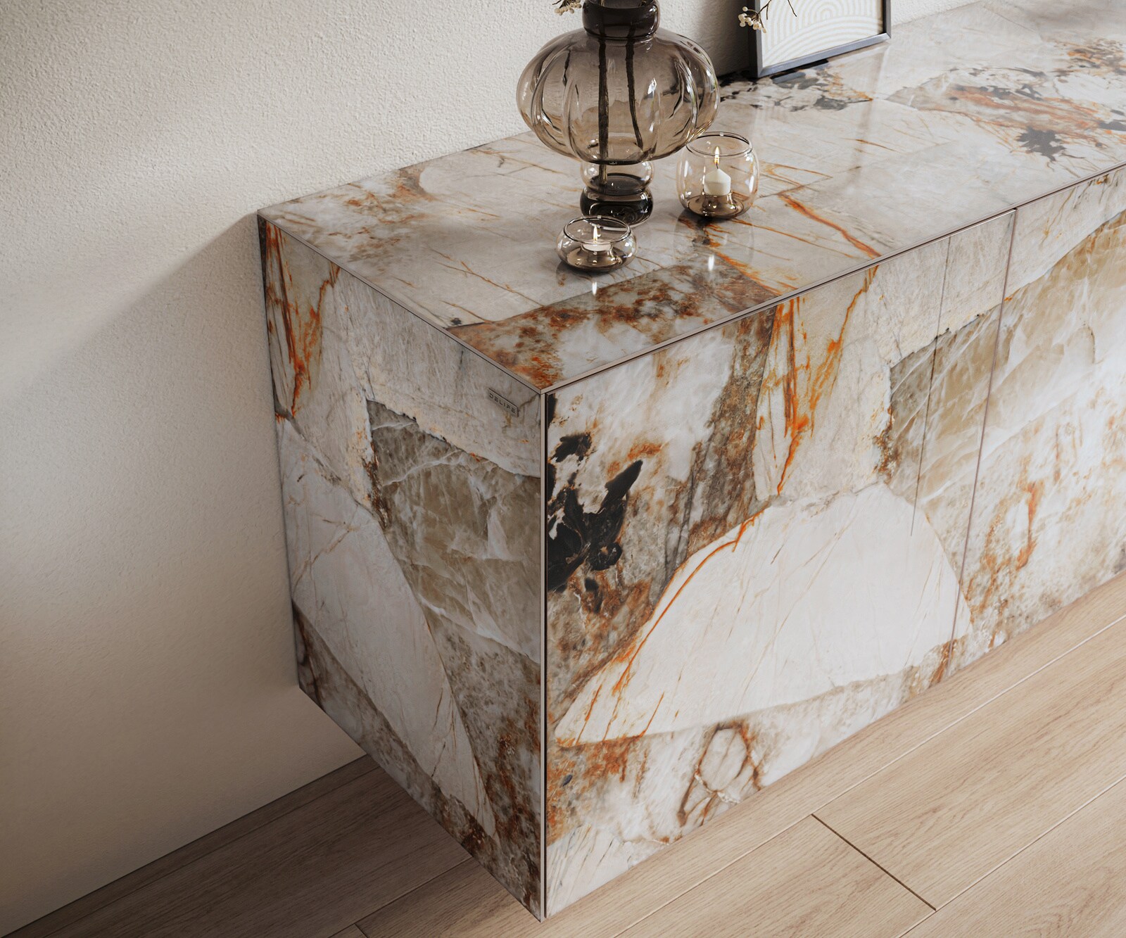 Sideboard Cuor 180 cm Keramik Patagonia Poliert 2 Türen 3 Schubfächer Schwebend 6