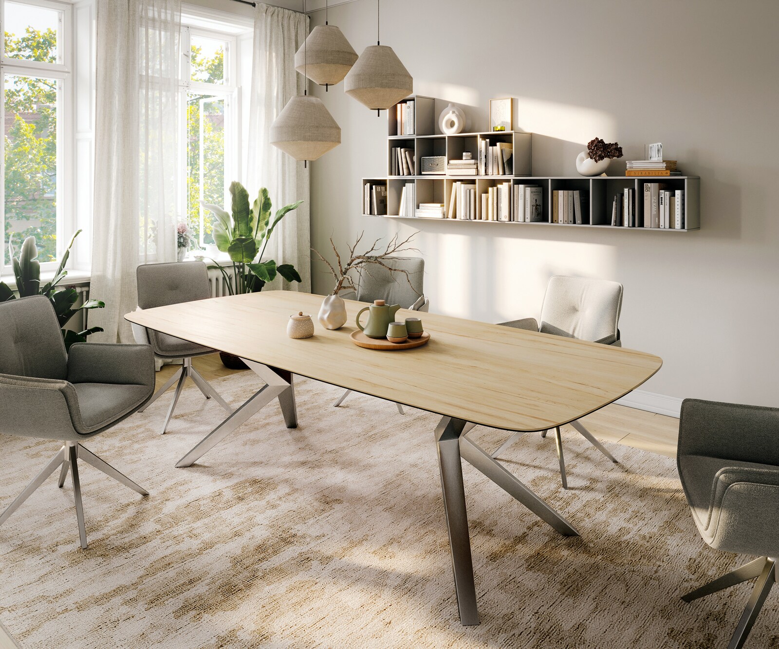 Esstisch Edge Boot 260x120 cm Keramik Laminam® Sabbia Eichefarbig Zenthara kantig Edelstahl 1