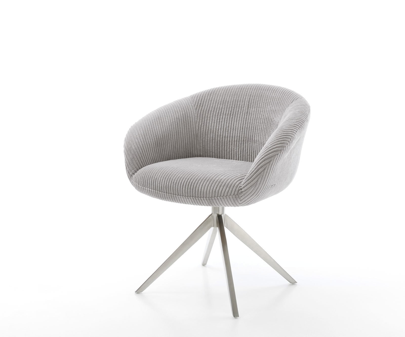 Drehstuhl Vinka-Flex mit Armlehnen Cord Silbergrau Kreuzgestell breit Edelstahl 360° drehbar Wippfunktion Taschenfederkern Drehstuhl Vinka-Flex mit Armlehnen Cord Silbergrau Kreuzgestell breit Edelstahl 360° drehbar Wippfunktion Taschenfederkern