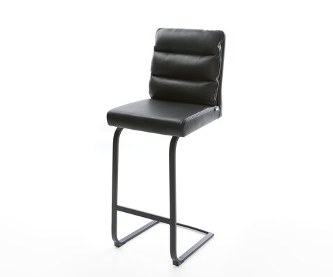 Barstuhl Pela-Flex Echt-Leder Schwarz Freischwinger flach Metall