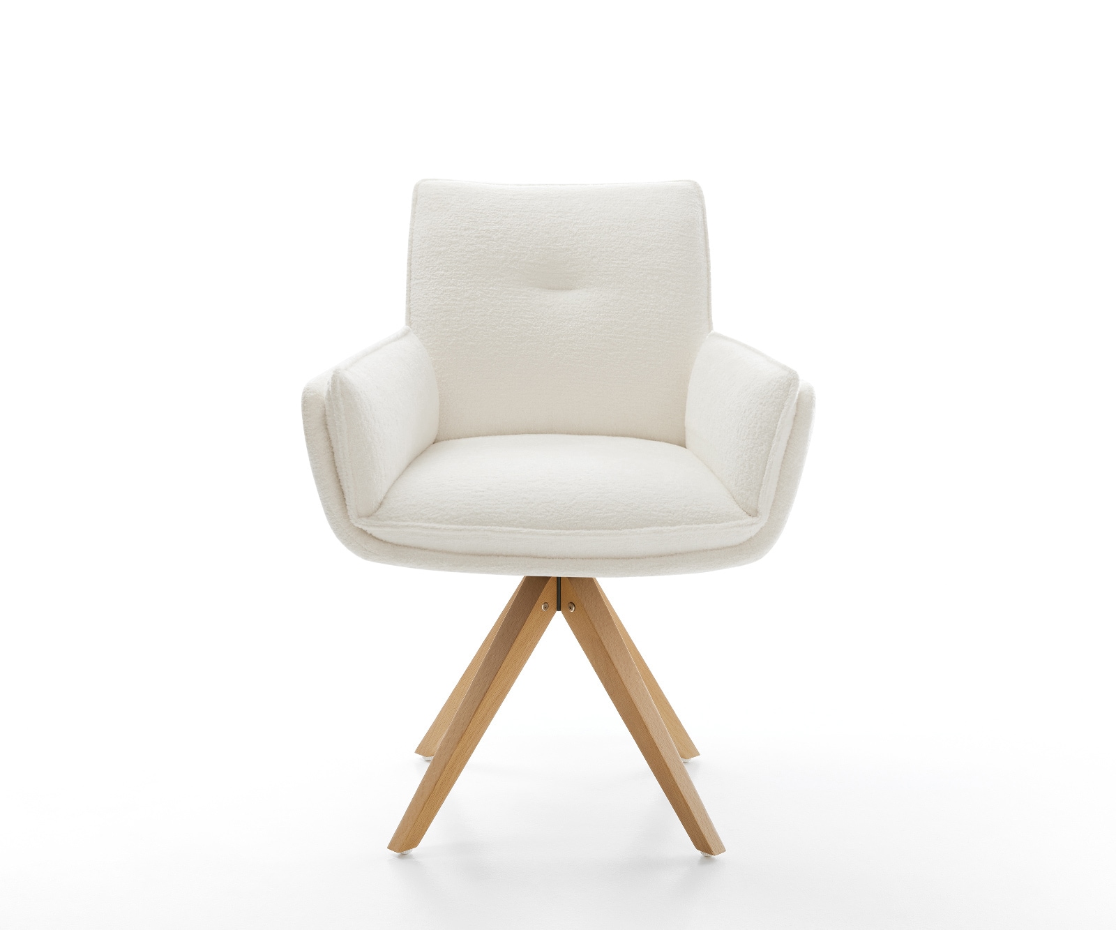 Drehstuhl Nela-Flex Bouclé Soft Beige Holzgestell kantig Natur 360° drehbar 1