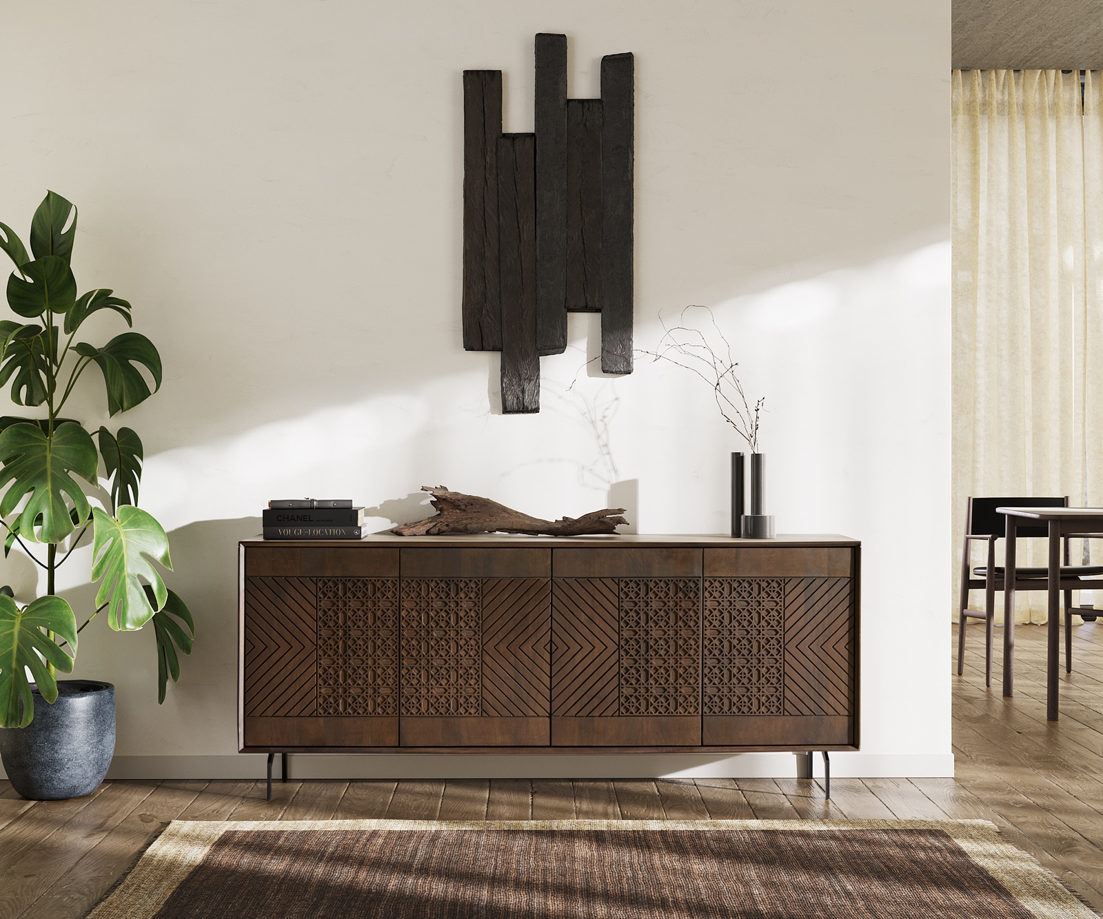 Sideboard Manjula 170 cm Mango Braun 4 Türen Winkelfuß Metall Schwarz 1 Sideboard Manjula 170 cm Mango Braun 4 Türen Winkelfuß Metall Schwarz 1