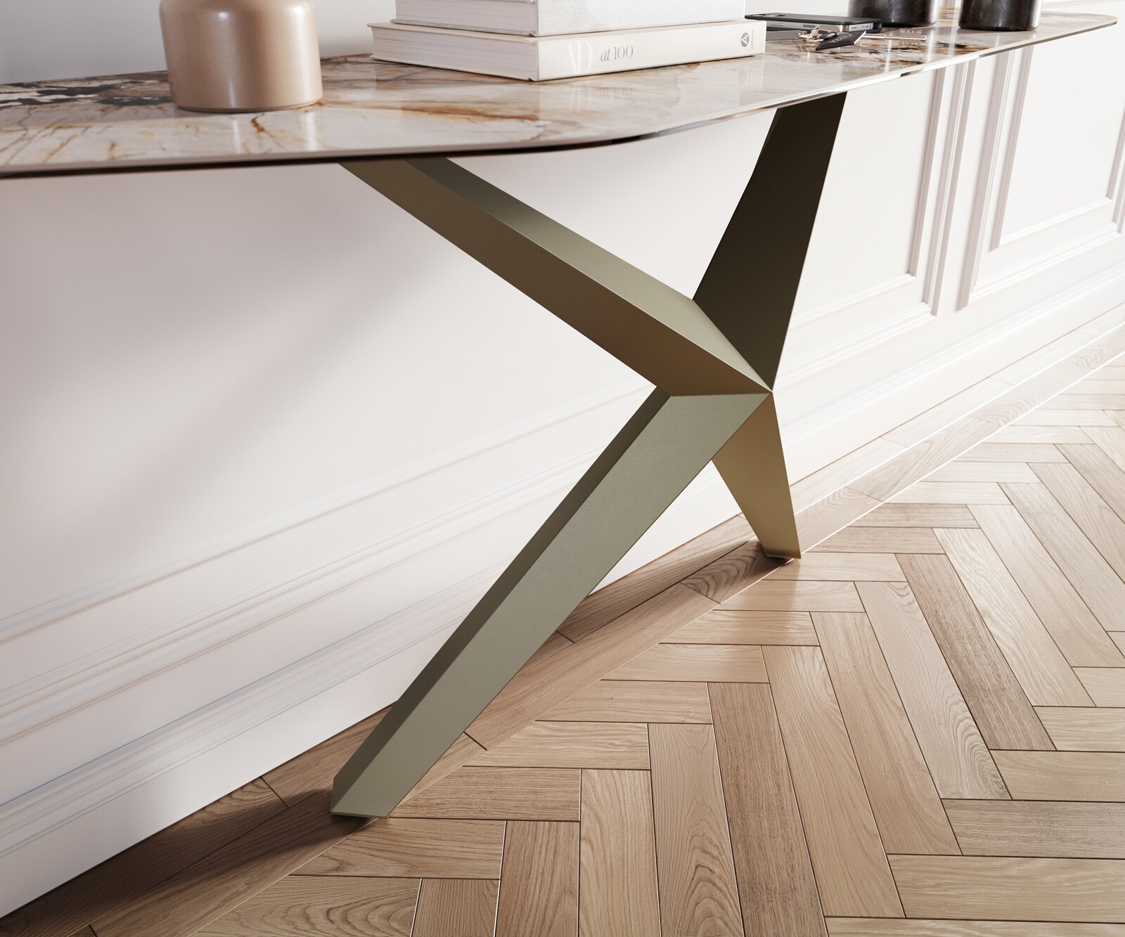 Konsolentisch Edge Polygonal 180x50 cm Keramik Patagonia Poliert Zentharo Metall Effektfinish Titan 5