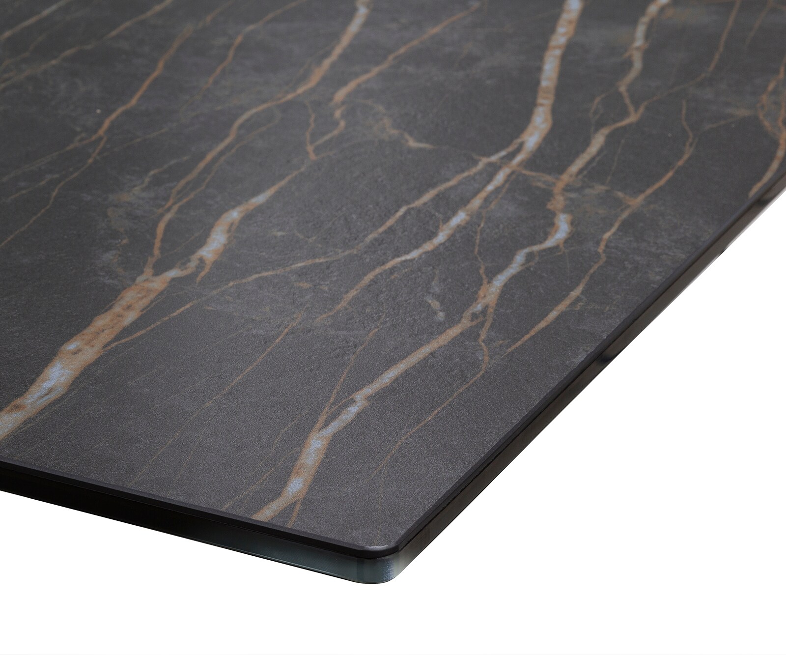 Esstisch Edge 200-300x100 Keramik Laminam®Noir Desir Braun W-Gestell Effektfinish Titan Ausziehbar 3