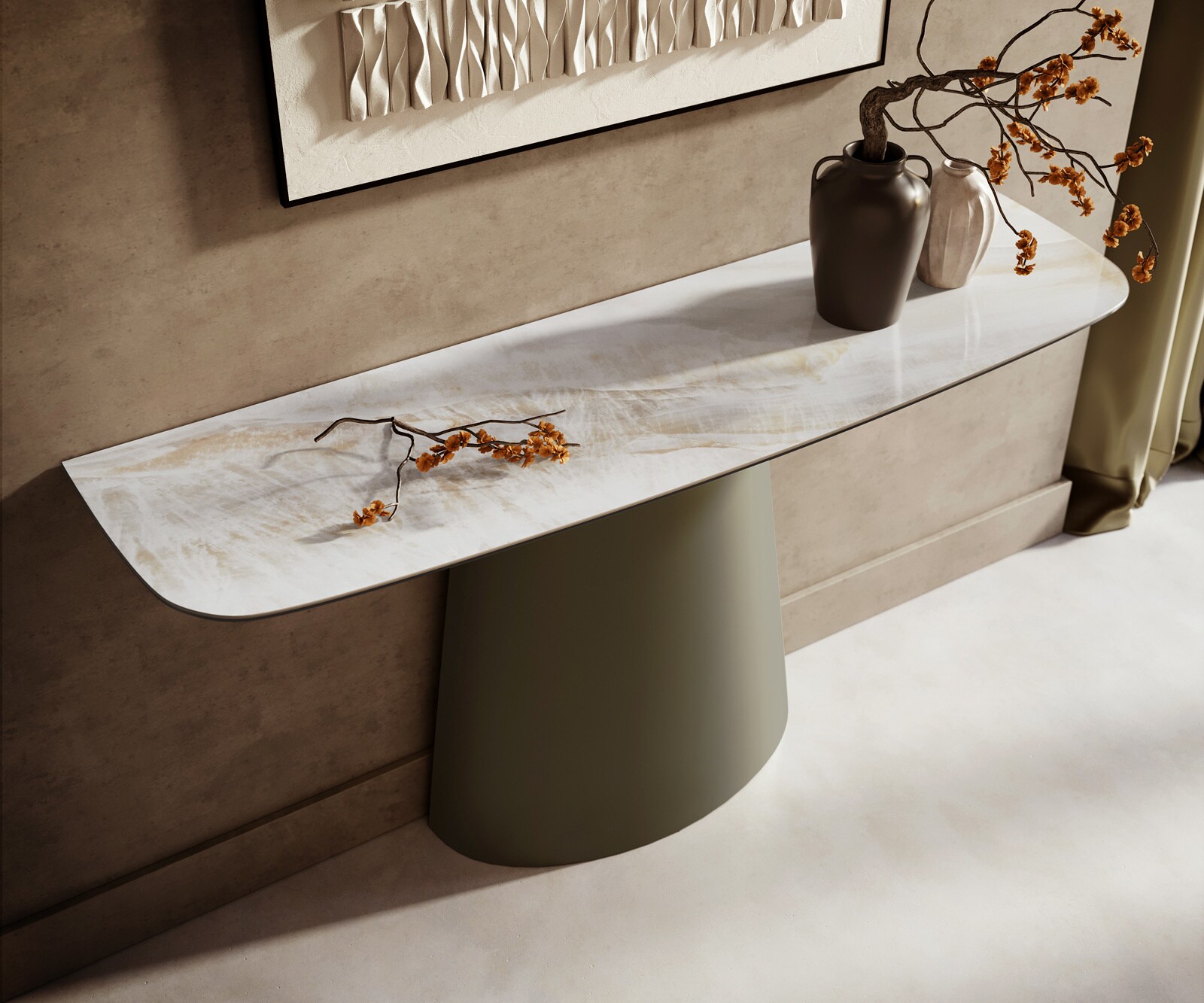 Konsolentisch Edge Boot 140x40 cm Keramik Onyx Pearl Conos Metall Effektfinish Titan 1