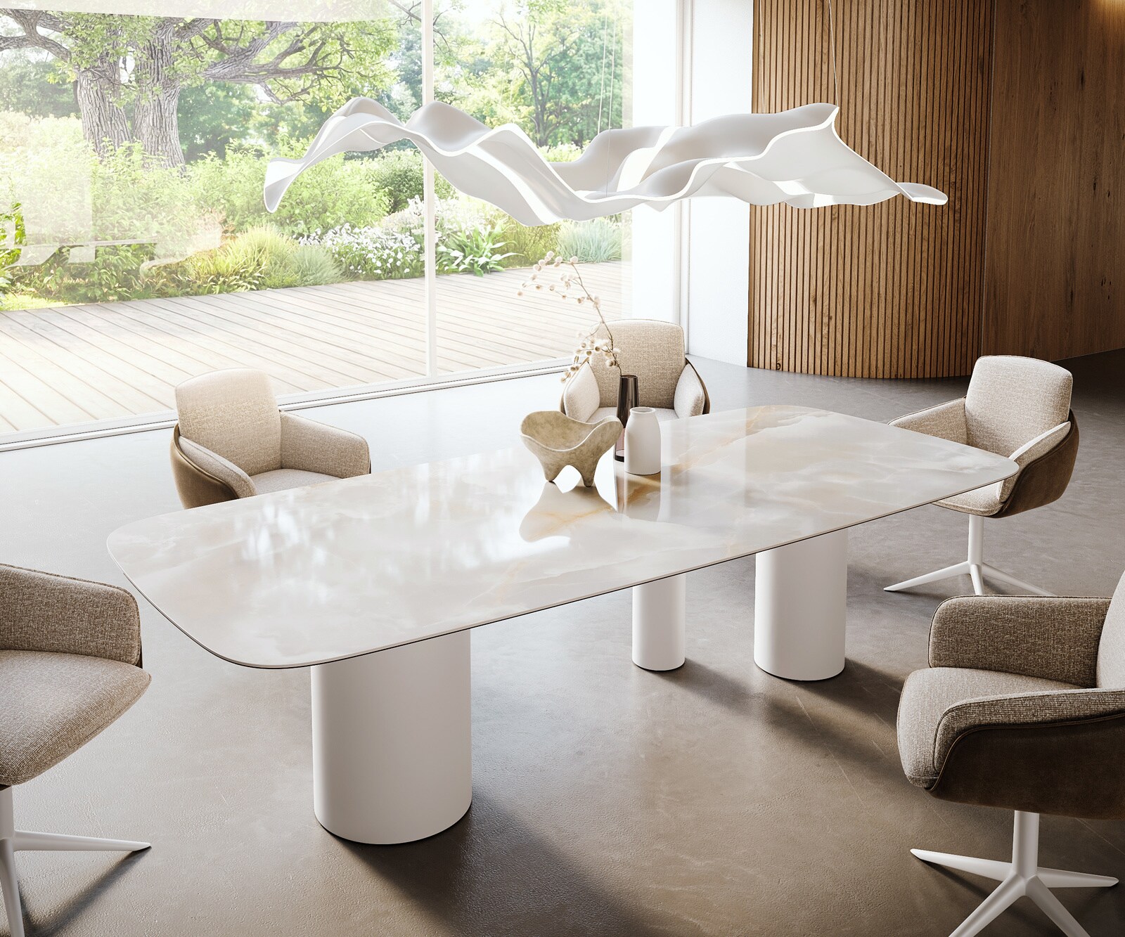 Esstisch Edge Boot 270x120 cm Keramik Iris FMG Onice Grigio Troa Metall Weiß 1