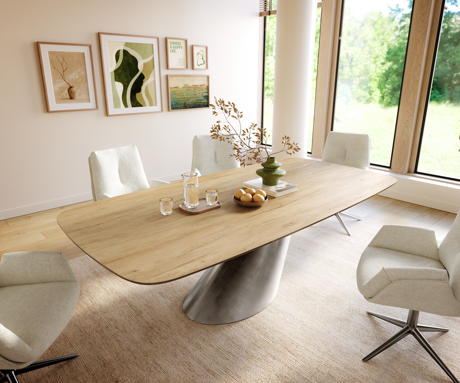 Esstisch Edge Boot 240x120 cm Keramik Laminam® Sabbia Eichefarbig Cono Metallic Silber 1