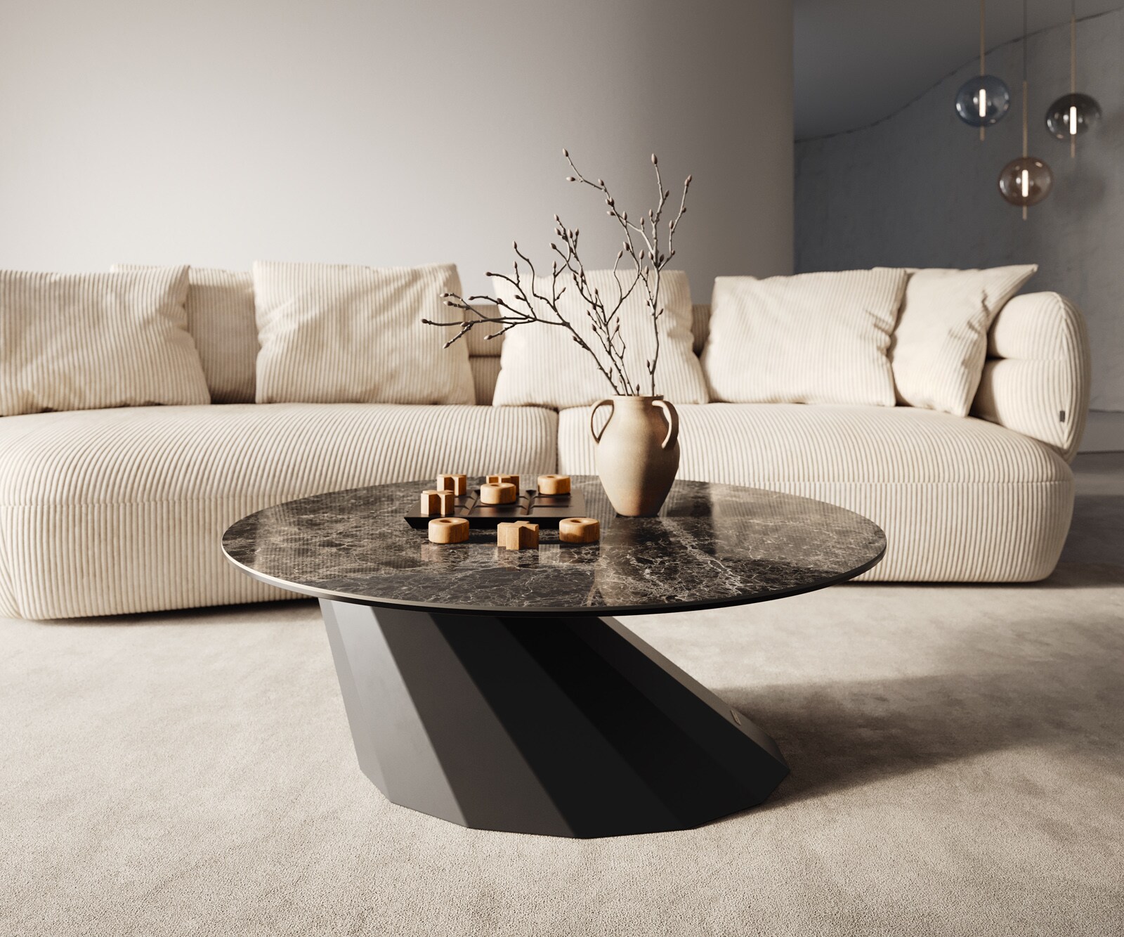 Couchtisch Edge Rund 90x90 cm Keramik Laminam® Emperador Extra Lucidato Dunkelbraun Parabi Metall Schwarz 5