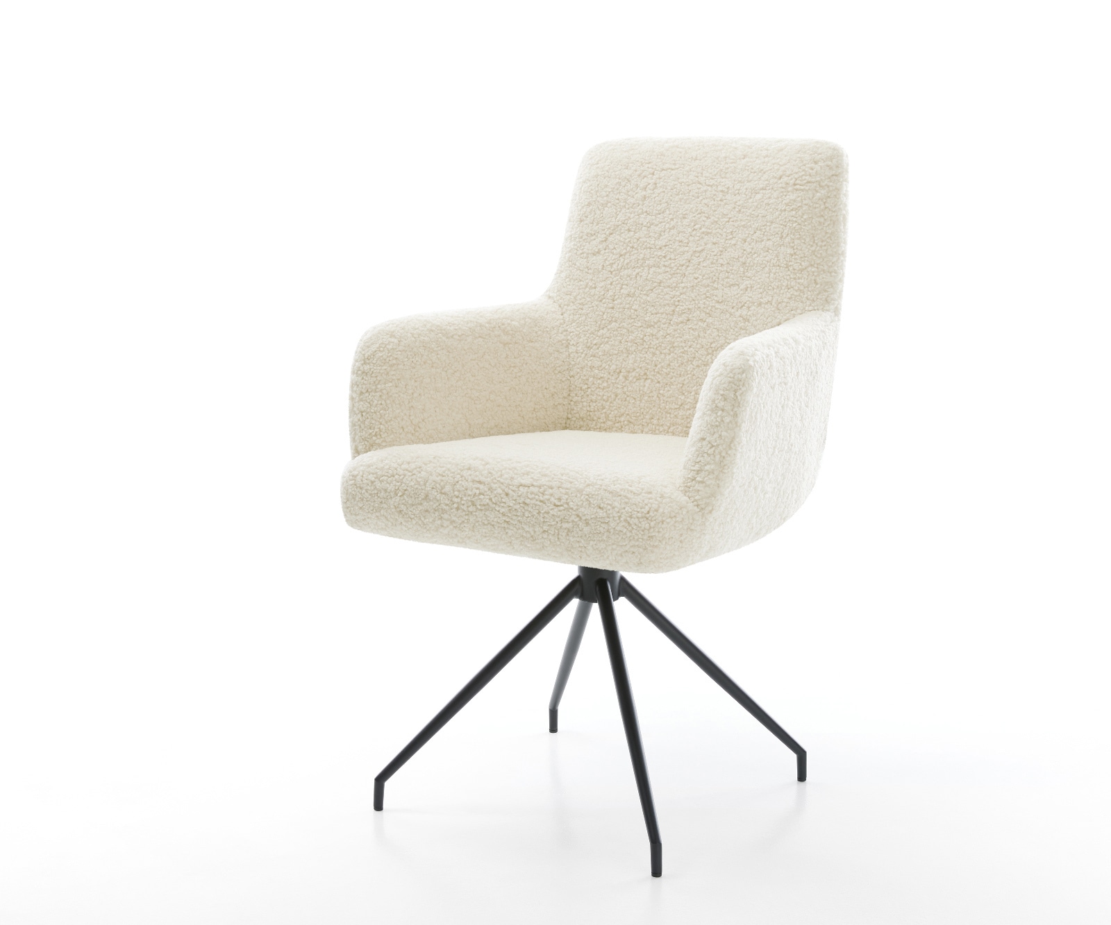 Esszimmerstuhl Heira-Flex mit Armlehnen Teddystoff Beige Kreuzgestell konisch Schwarz Taschenfederkern 1