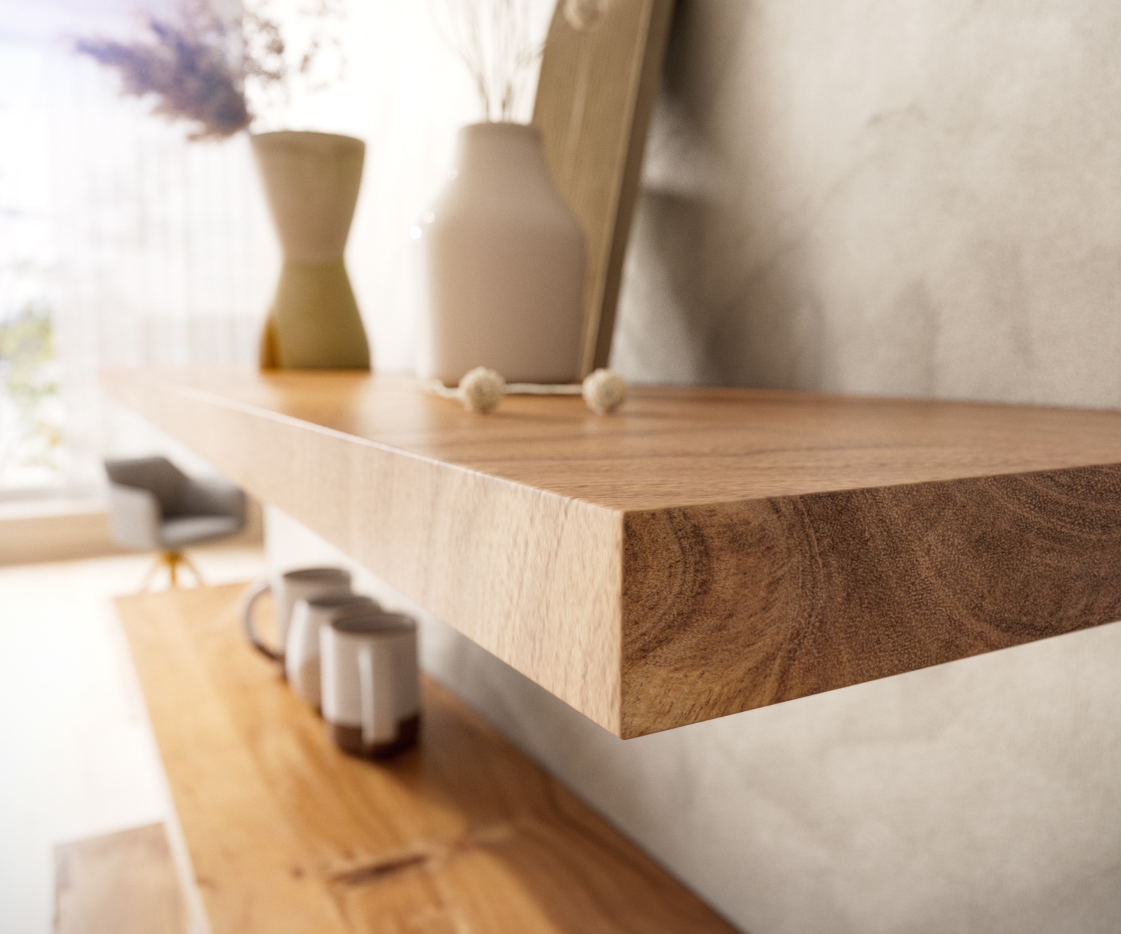 Wandregal Edge 100 cm Akazie Natur gerade Kante Massiv 4