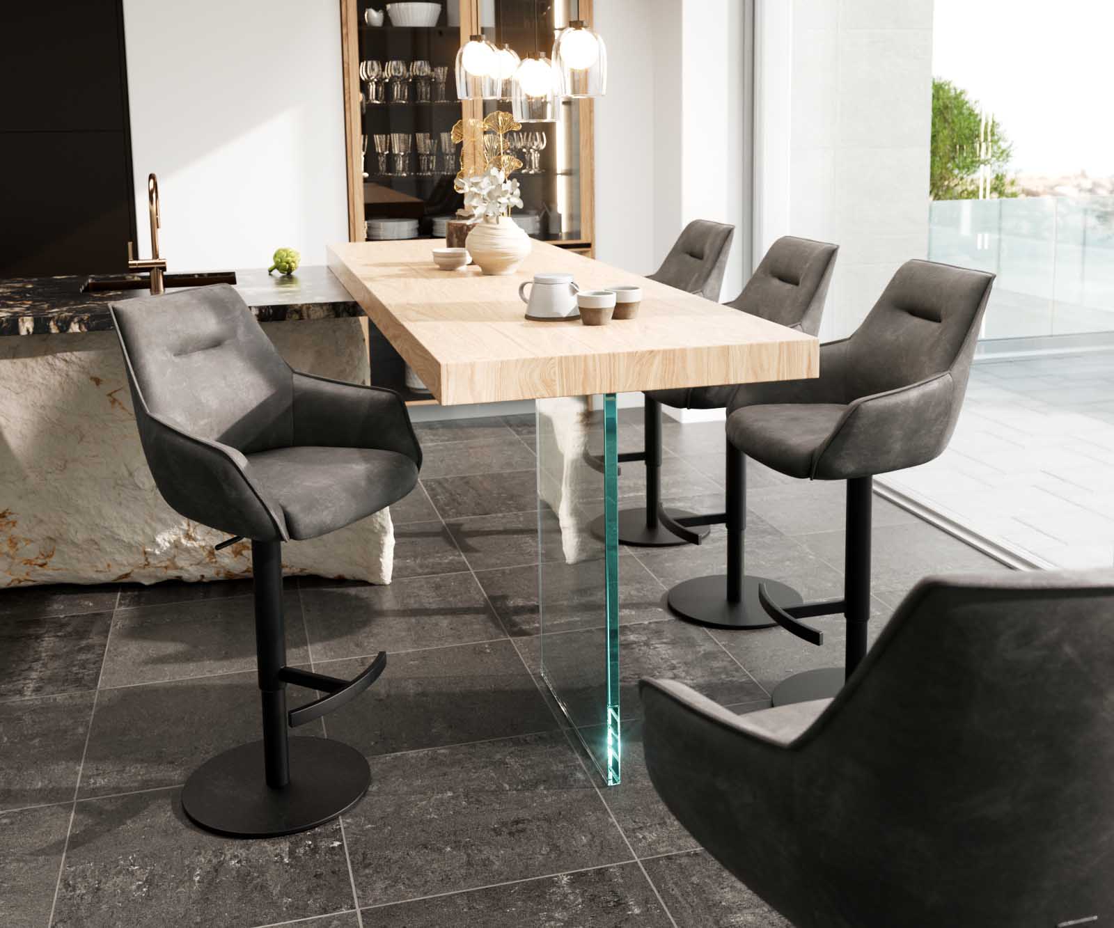 Barstuhl Alja-Flex Mikrofaser Anthrazit Vintage Drehfuß höhenverstellbar Metall Schwarz drehbar Taschenfederkern 1 Barstuhl Alja-Flex Mikrofaser Anthrazit Vintage Drehfuß höhenverstellbar Metall Schwarz drehbar Taschenfederkern 1