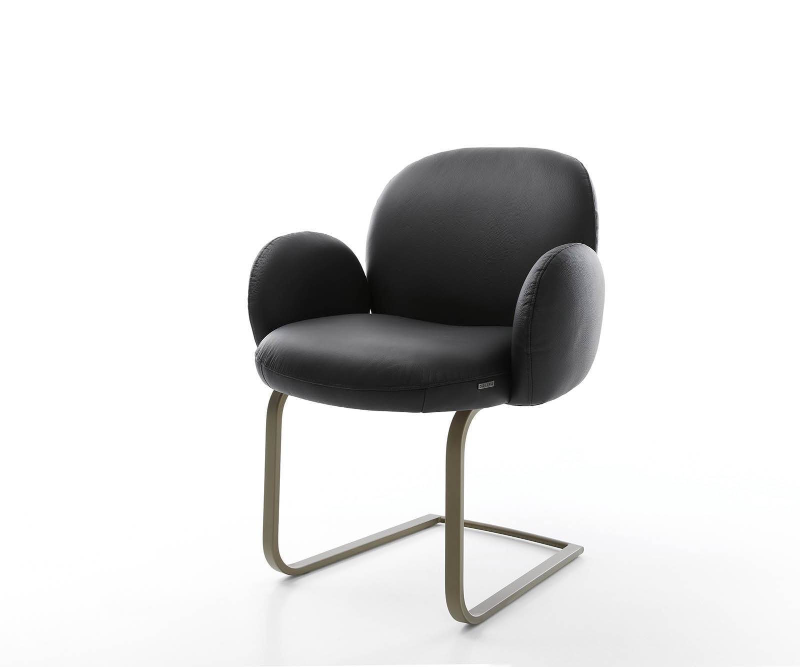 Freischwinger Nube-Flex mit Armlehnen Echt-Leder Schwarz Freischwinger flach Effektfinish Titan Taschenfederkern
