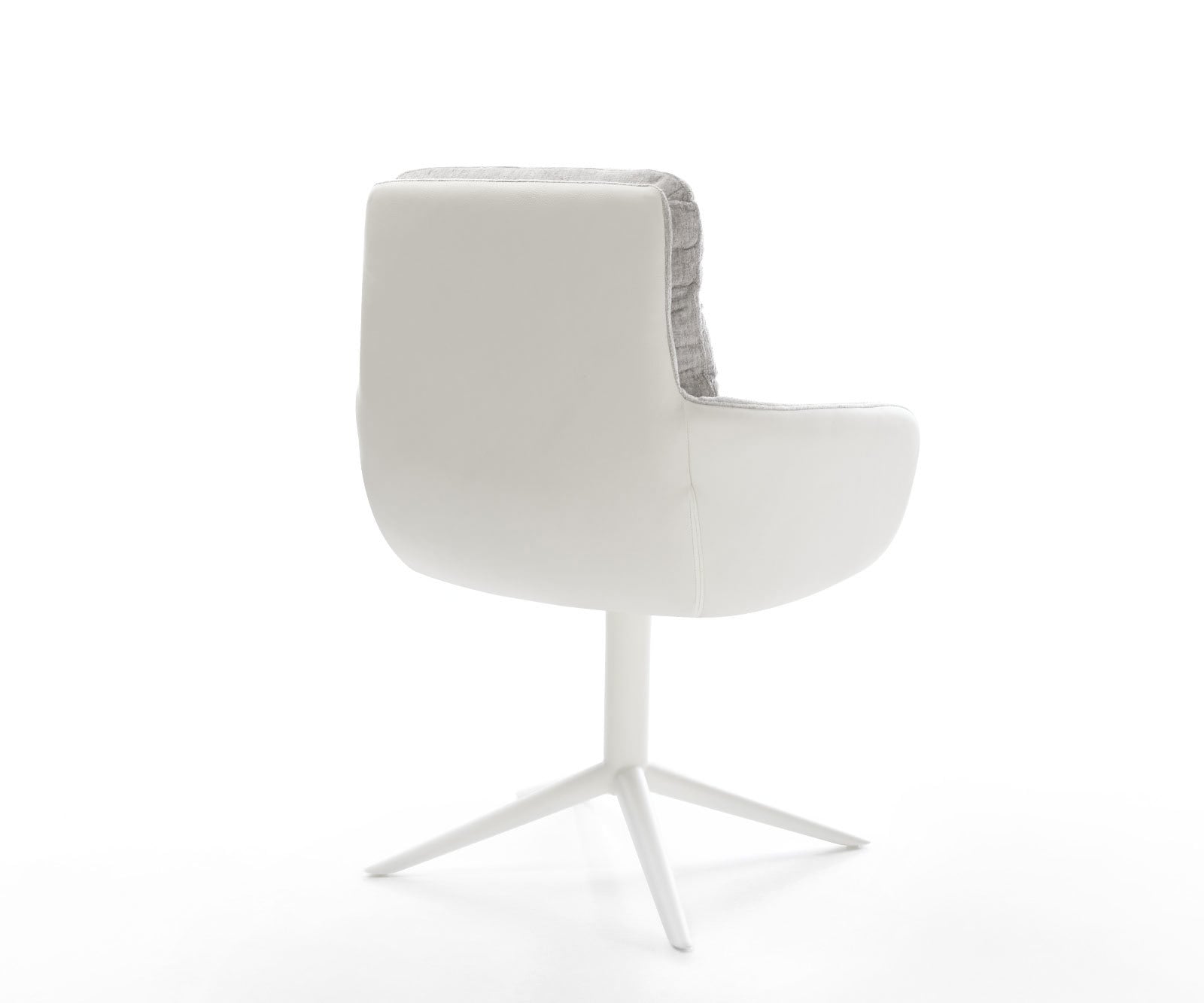 Drehstuhl Abelia-Flex mit Armlehnen Materialmix Echtleder Weiß-Silbergrau Fußkreuz Weiß 360° drehbar Wippfunktion 4 Drehstuhl Abelia-Flex mit Armlehnen Materialmix Echtleder Weiß-Silbergrau Fußkreuz Weiß 360° drehbar Wippfunktion 4