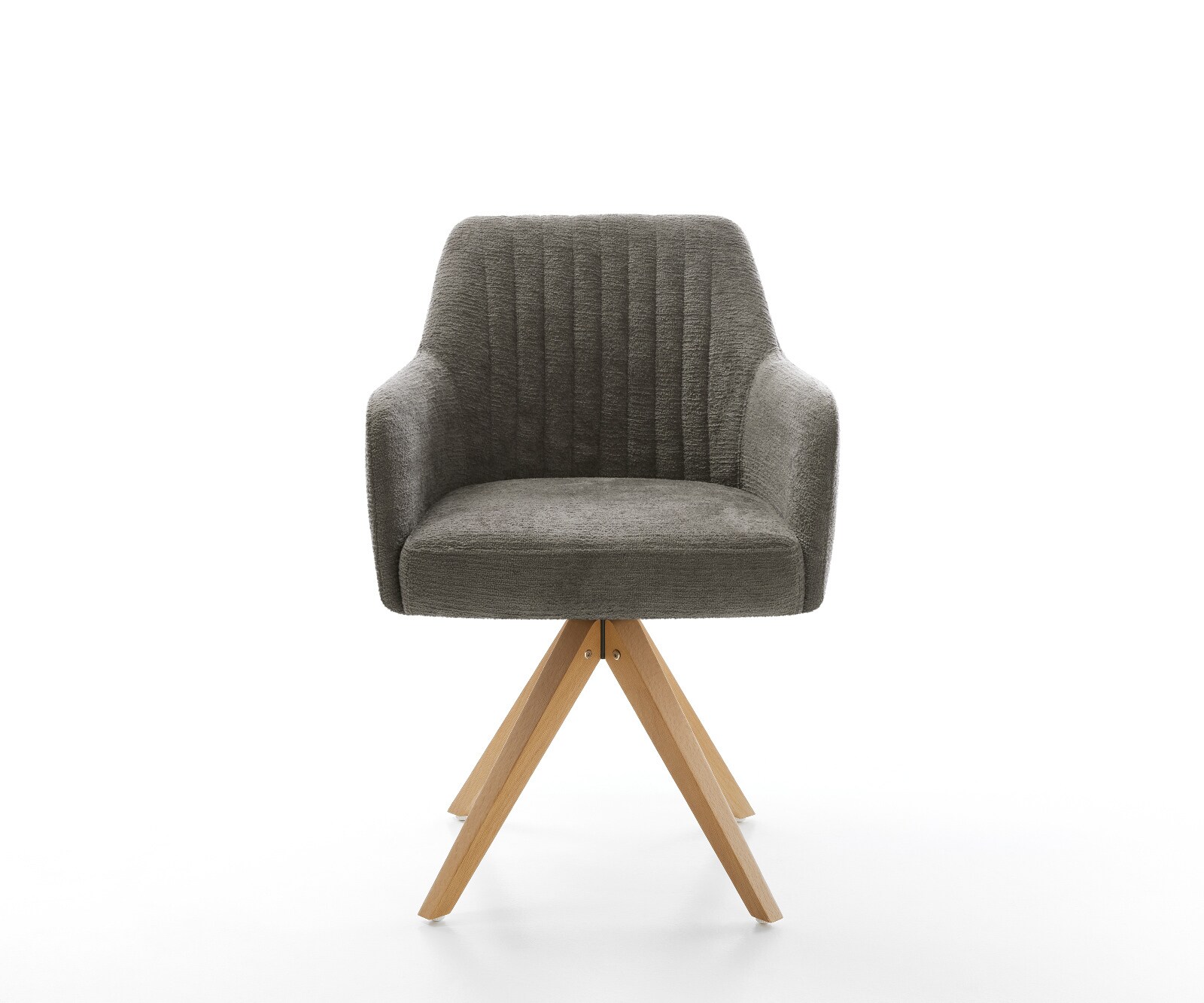 Drehstuhl Greg-Flex Bouclé Soft Schlamm Holzgestell kantig Natur 360° drehbar Taschenfederkern 1
