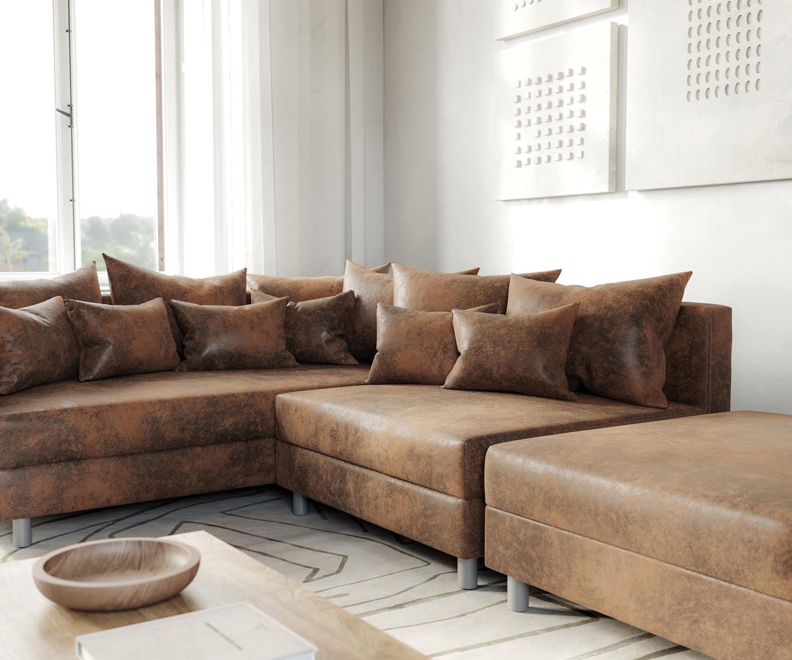 Ecksofa Clovis Braun Antik Optik Hocker Ottomane Links Modulsofa 5