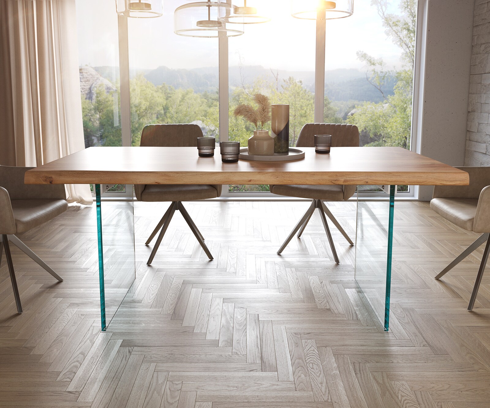 Esstisch Edge 180x90 XL Akazie Natur Glas Live-Edge 1