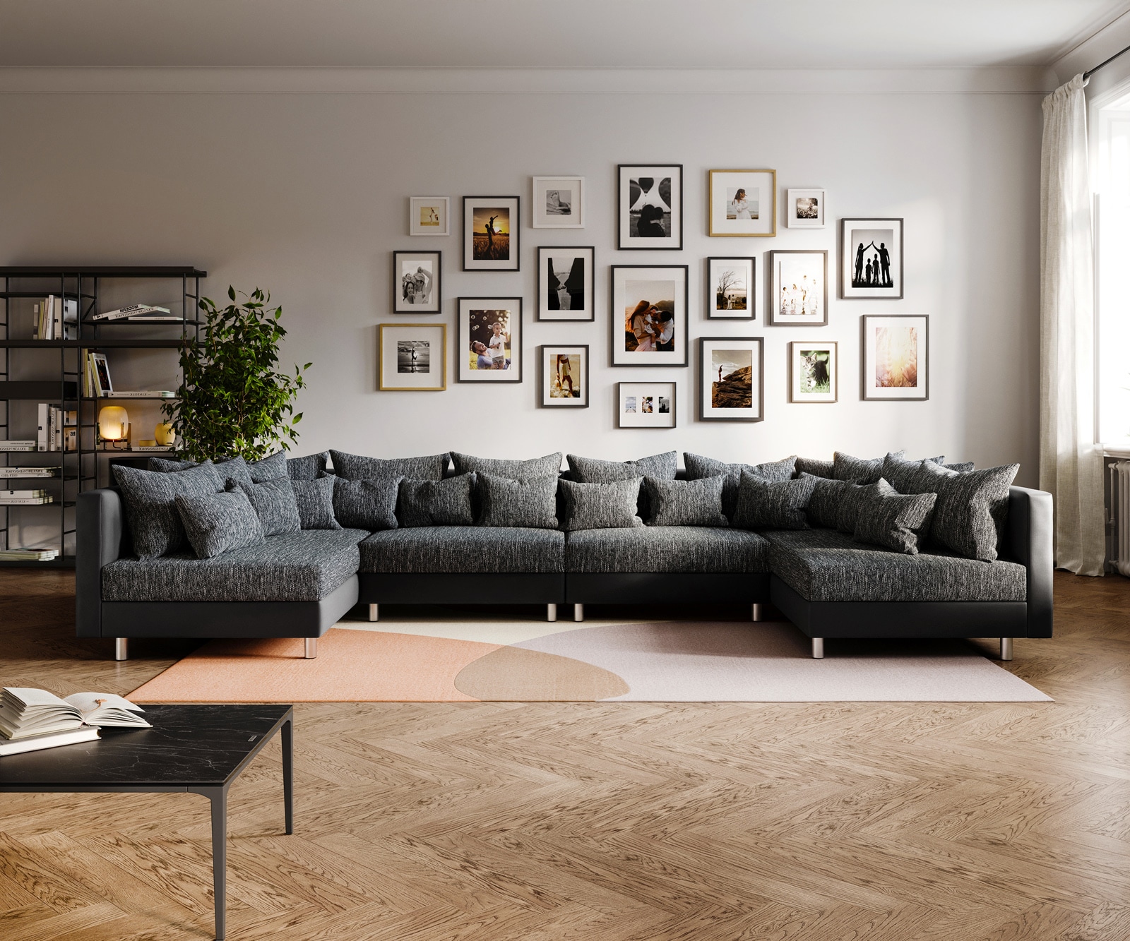 Wohnlandschaft Clovis XL Schwarz Modulsofa erweiterbar 2