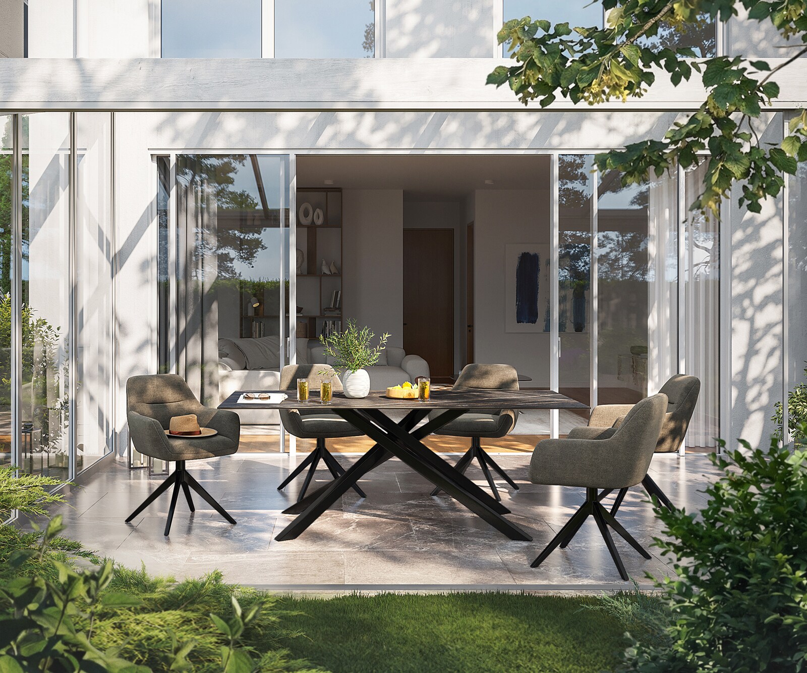 Outdoortisch Edge 200x100 cm Keramik Laminam® Noir Desir Braun Kreuzgestell Rechteck Schwarz 1