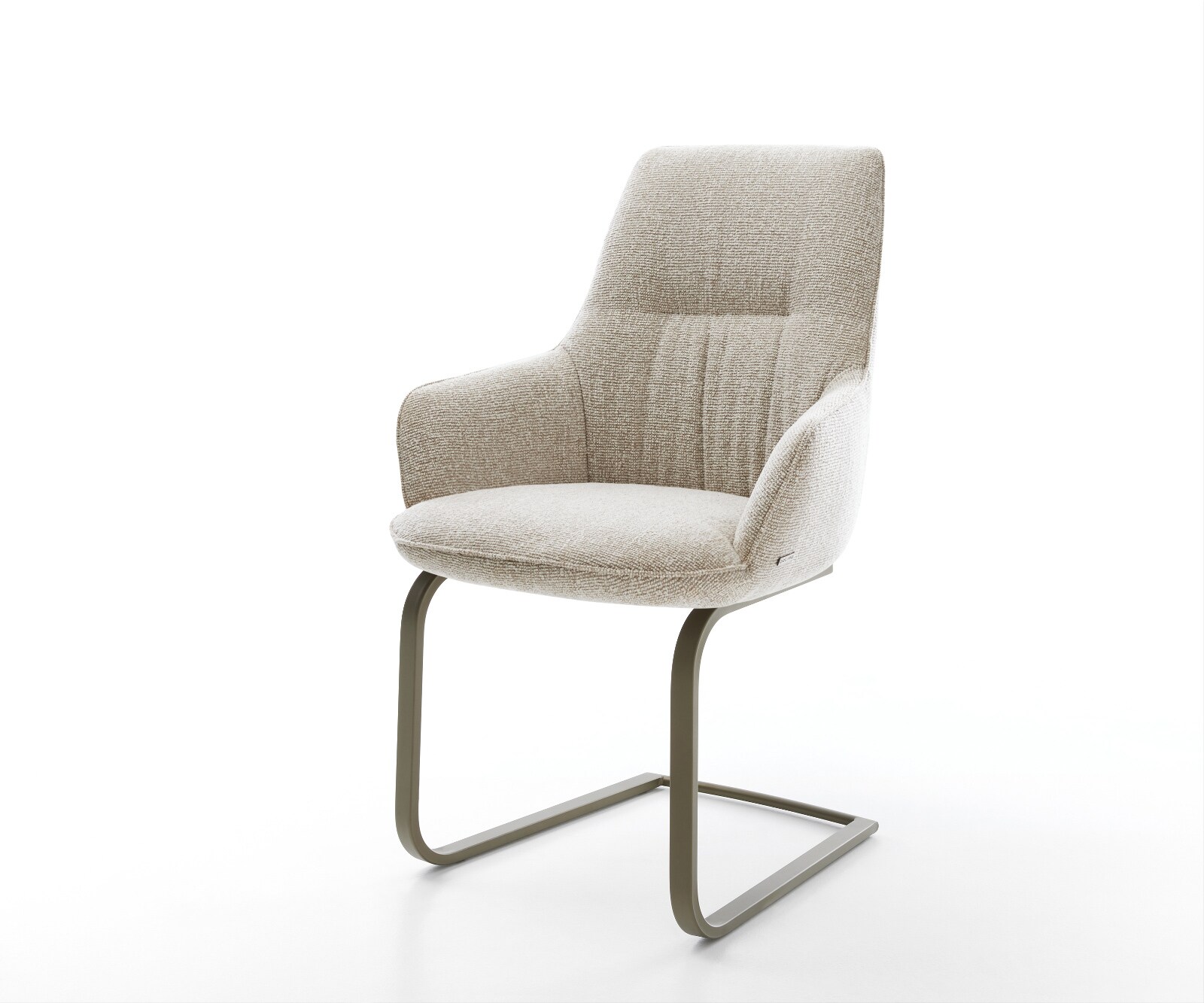 Freischwinger Zelia-Flex mit Armlehnen Webstoff Soft Beige Freischwinger flach Effektfinish Titan Taschenfederkern
