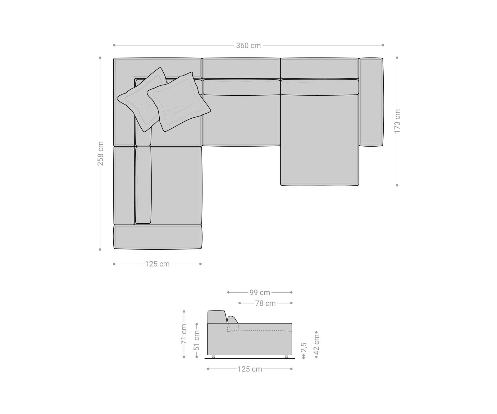 Wohnlandschaft Sirpio XL 360x260 cm Bouclé Creme-Weiß Recamiere variabel 8