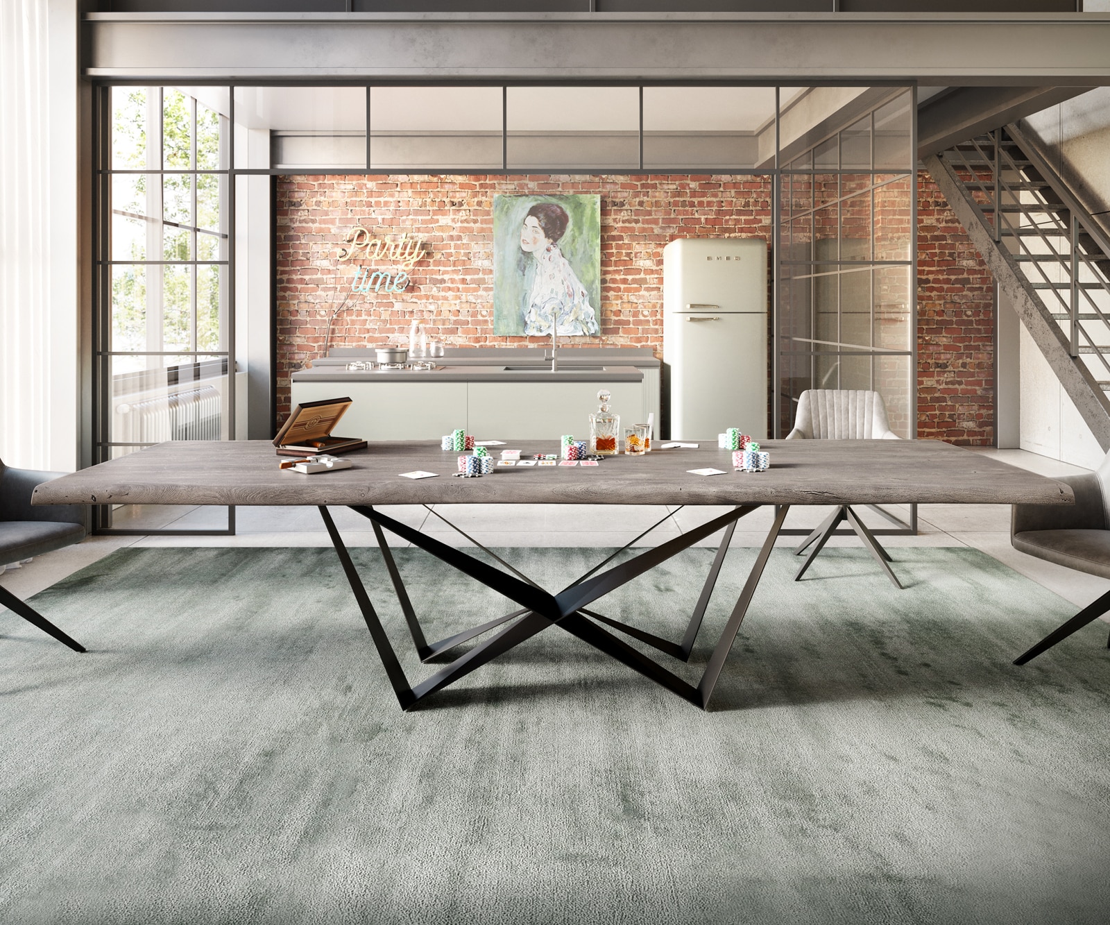Esstisch Edge 300x100 XL Akazie Platin Spider Flachstahl Schwarz Live-Edge 5 Esstisch Edge 300x100 XL Akazie Platin Spider Flachstahl Schwarz Live-Edge 5
