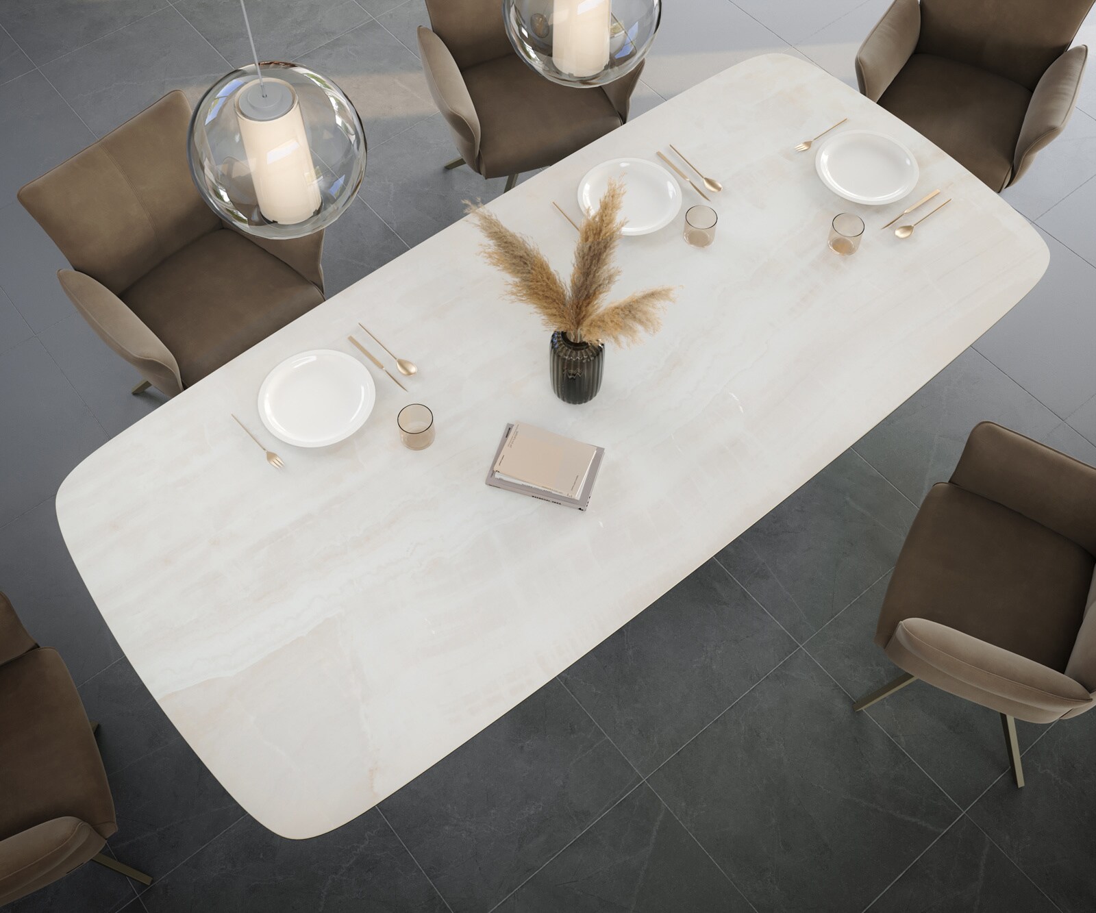 Esstisch Edge Boot 260x120 cm Keramik Onyx Champagne W-Gestell Metall Effektfinish Titan 4